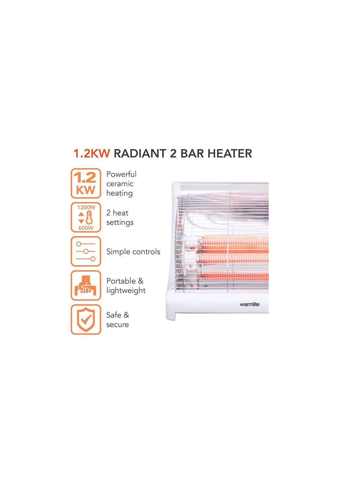 Warmlite Radiant 2 Bar Heater | WL42008N - Black 9 Shaws Department Stores