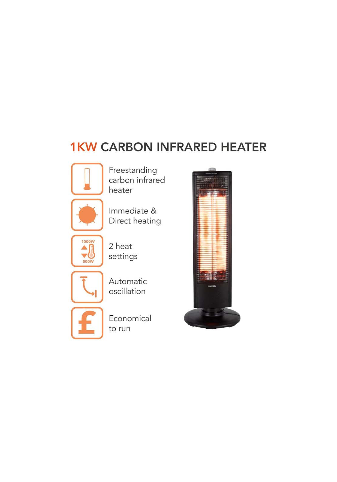 Warmlite 1000W Carbon Infrared Heater | Wl42013 - Black 10 Shaws Department Stores