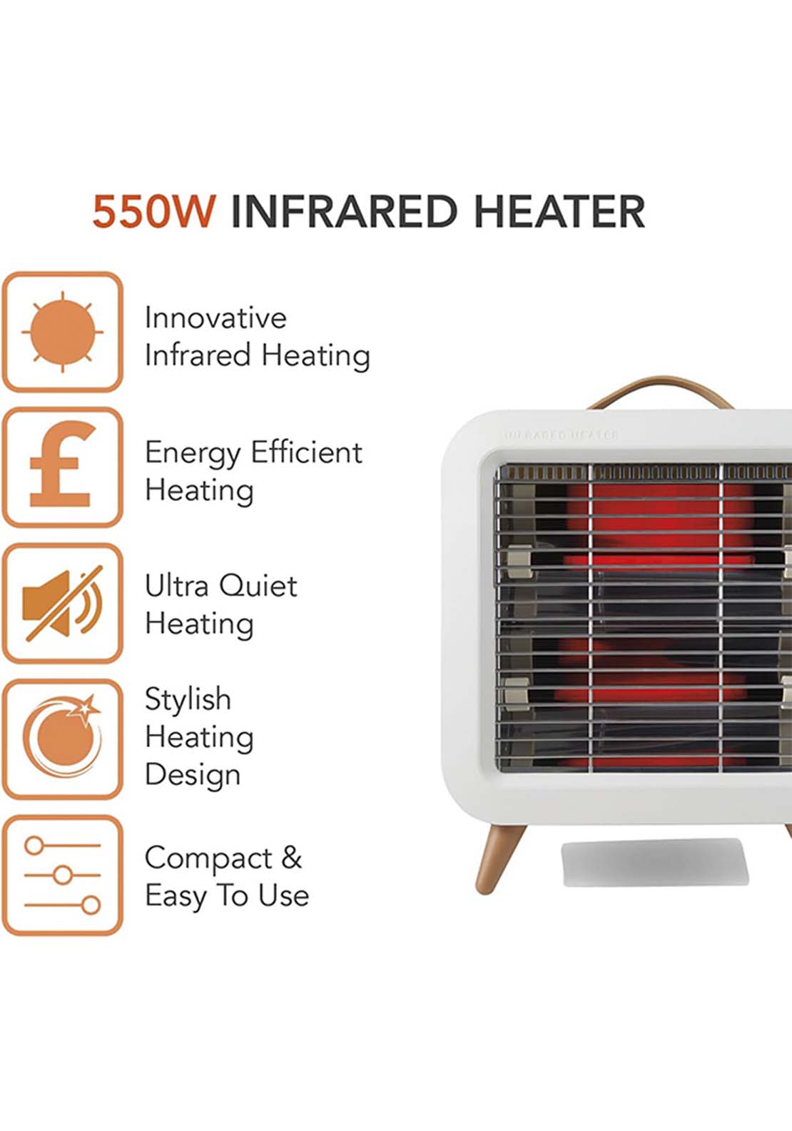 Warmlite 550w Infraded Desk Heater - White 4 Shaws Department Stores