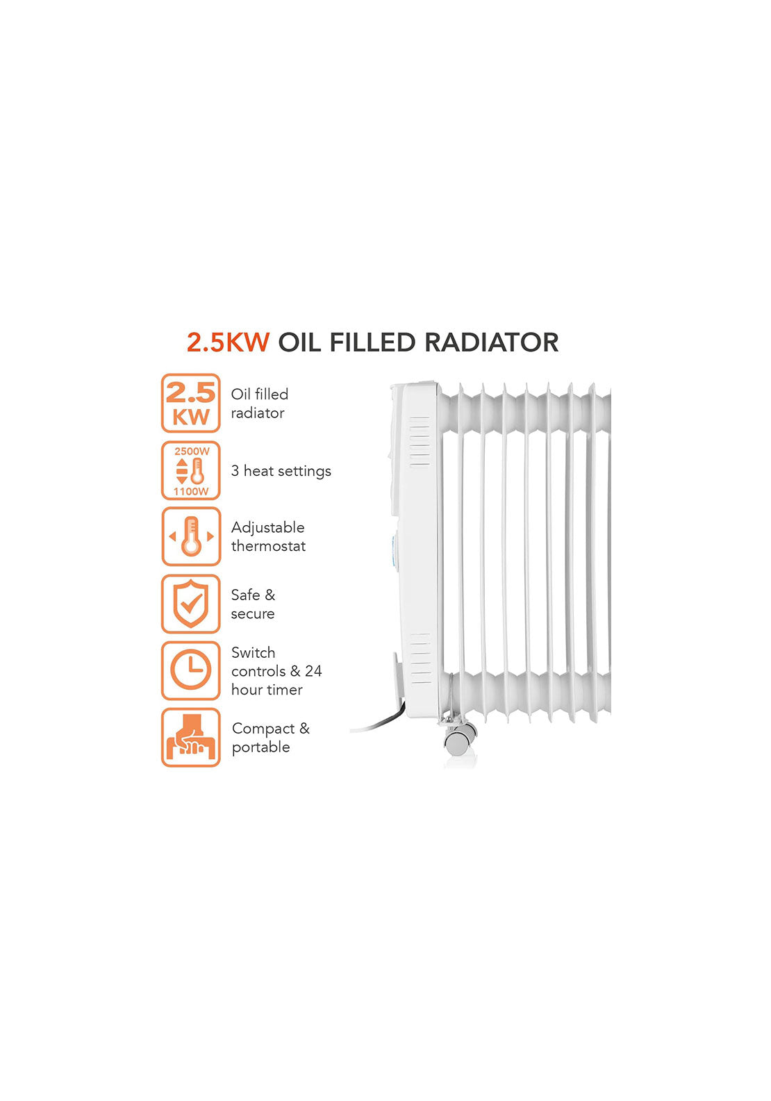 Warmlite 2500W Oil Filled Radiator With Timer | WL43005YTW 3 Shaws Department Stores