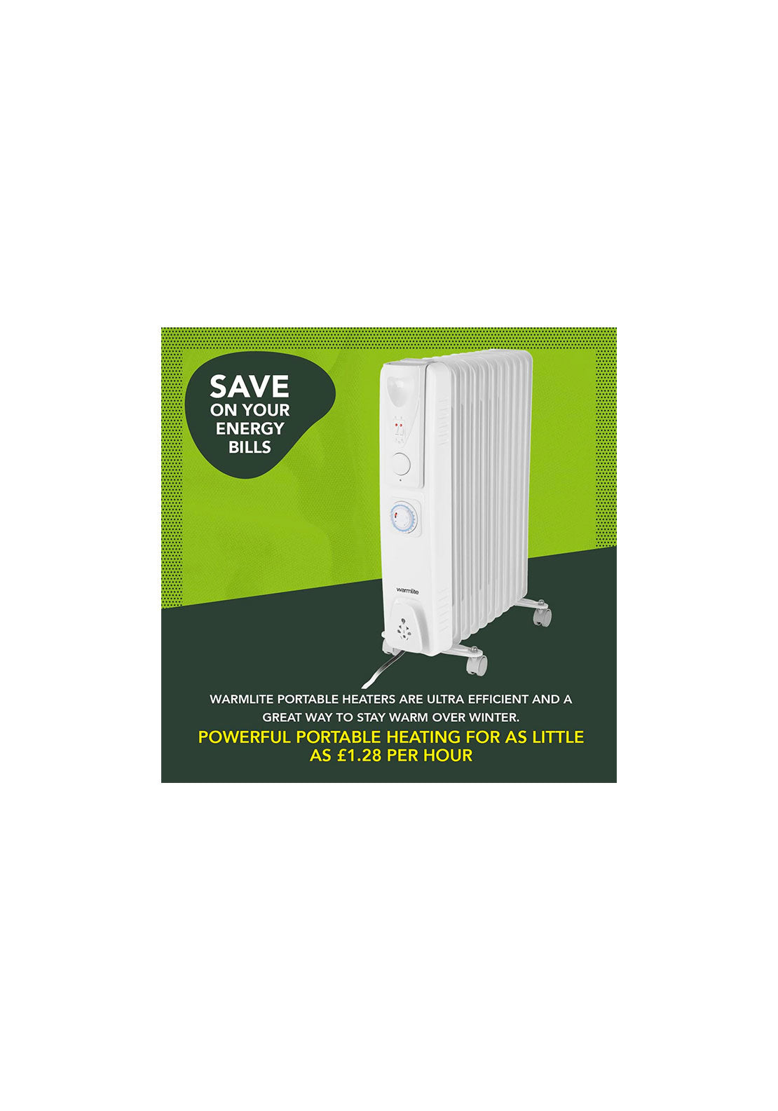 Warmlite 2500W Oil Filled Radiator With Timer | WL43005YTW 8 Shaws Department Stores