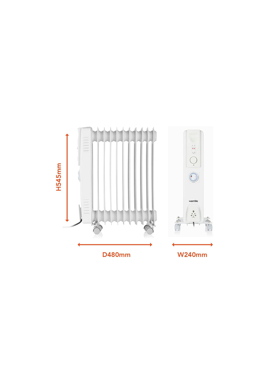 Warmlite 2500W Oil Filled Radiator With Timer | WL43005YTW 2 Shaws Department Stores