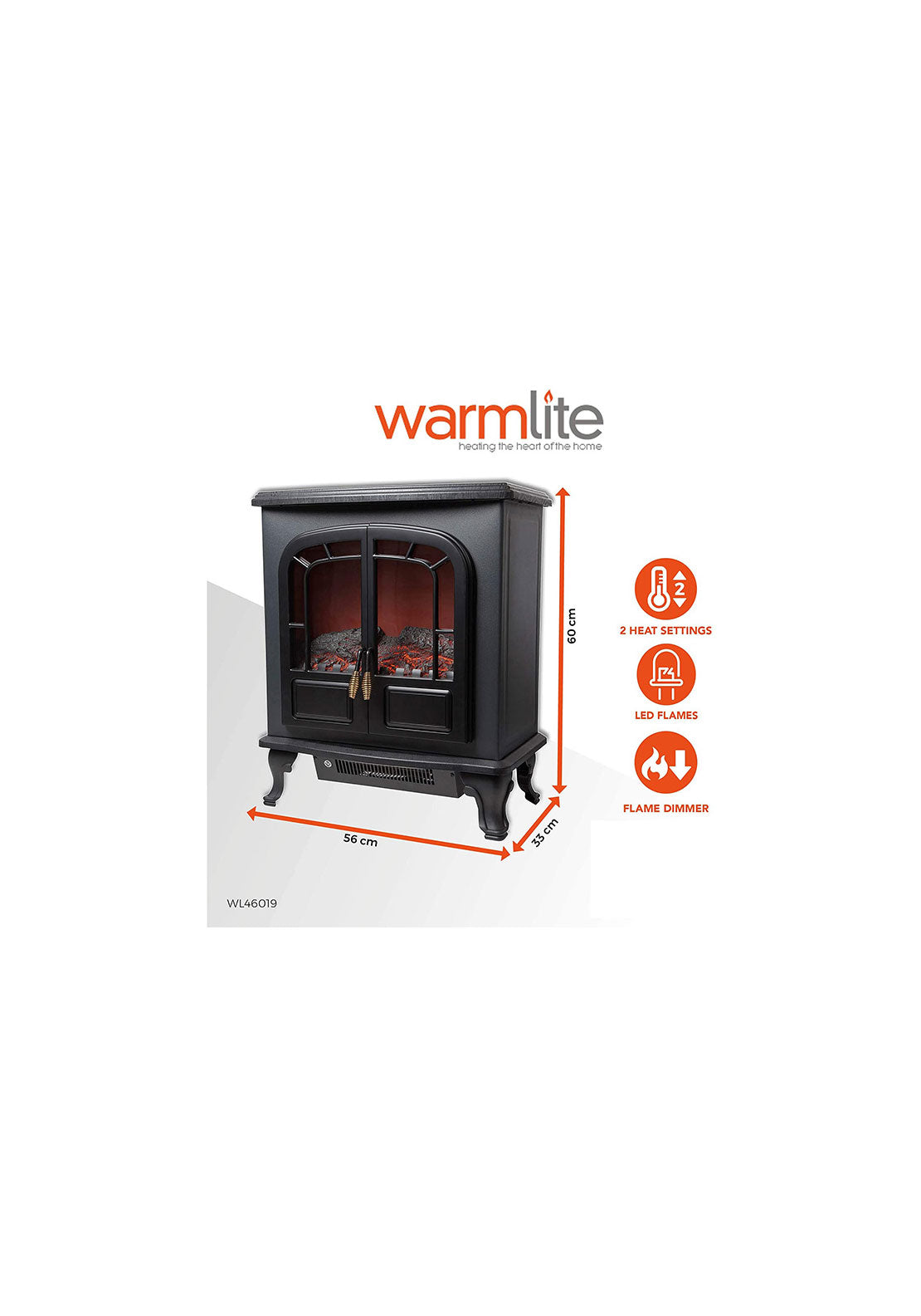 Warmlite Wingham 2Kw Electric Double Door Fire Stove | WL46019 - Black 3 Shaws Department Stores