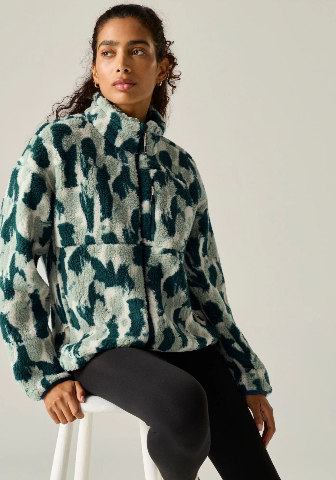 Roswind Water Resistant Full Zip Fleece - Pine Brush Stroke