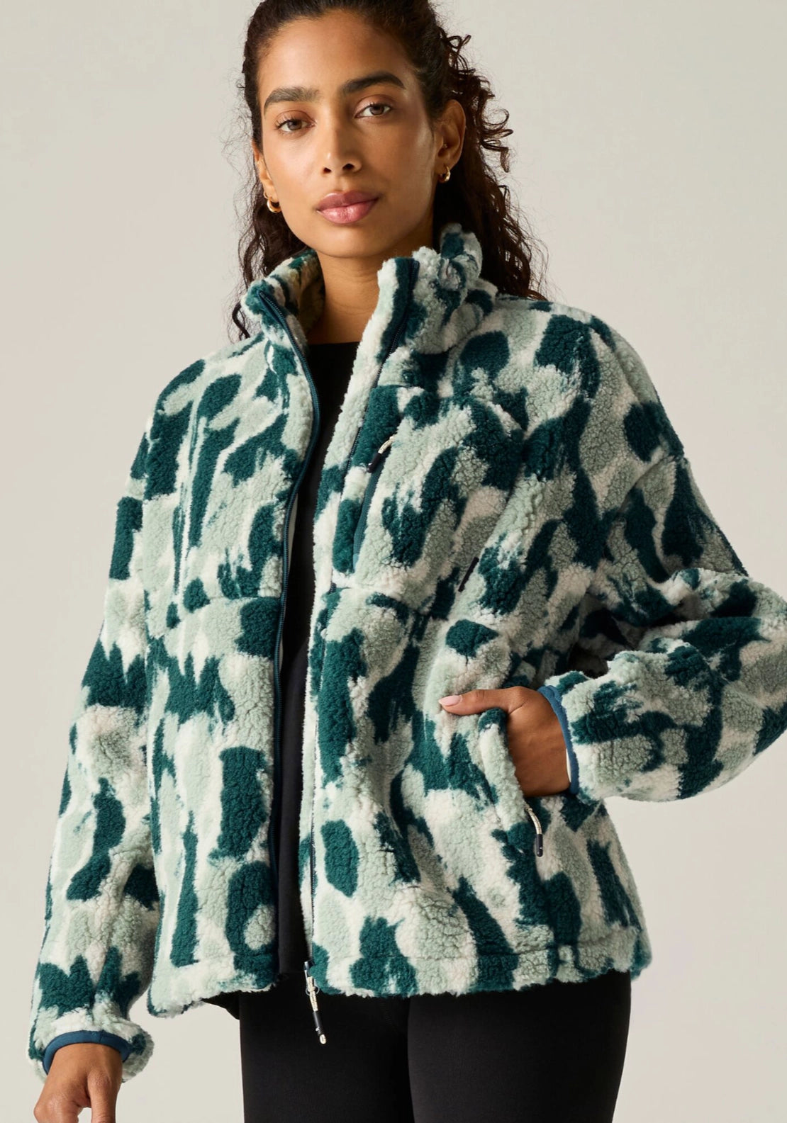 Roswind Water Resistant Full Zip Fleece - Pine Brush Stroke