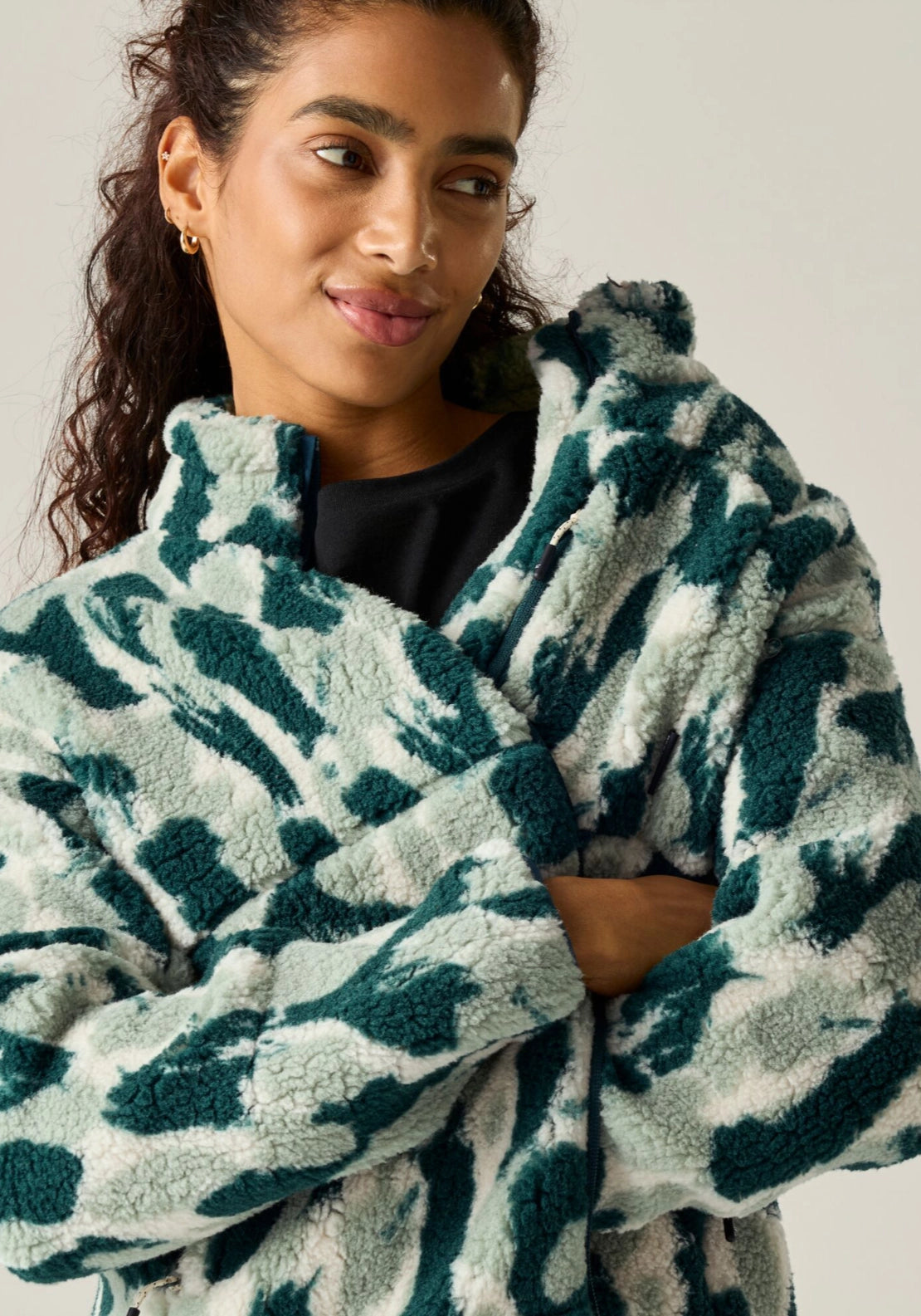 Roswind Water Resistant Full Zip Fleece - Pine Brush Stroke