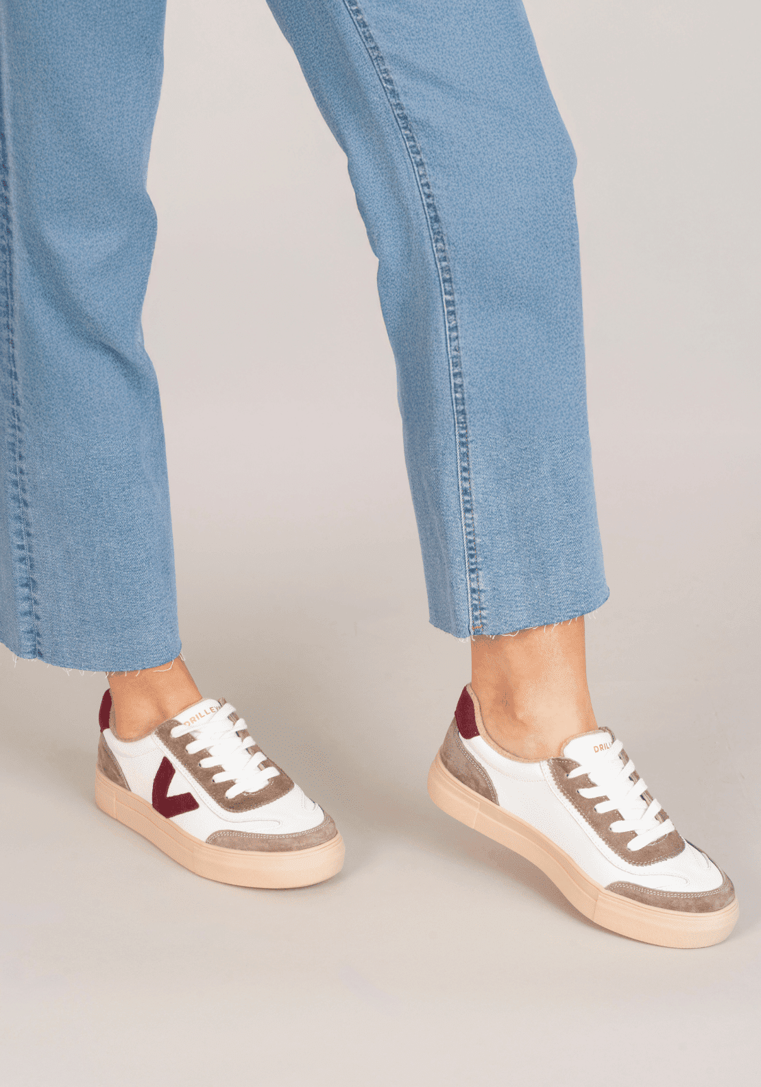 Drilleys Leather Upper V Trainer - Winter White Burg V 4 Shaws Department Stores