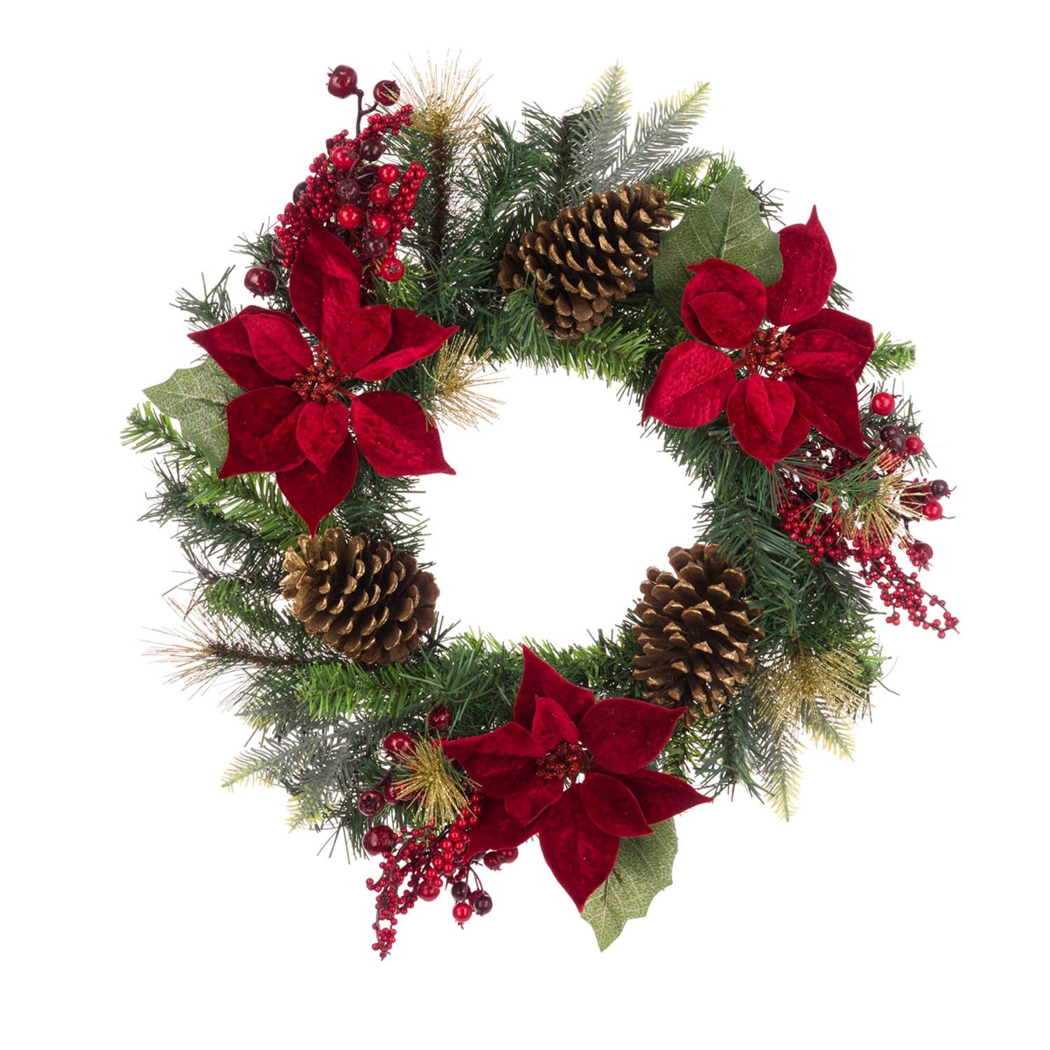 Floralsilk Poinsettia Berry Pine Wreath Red 1 Shaws Department Stores