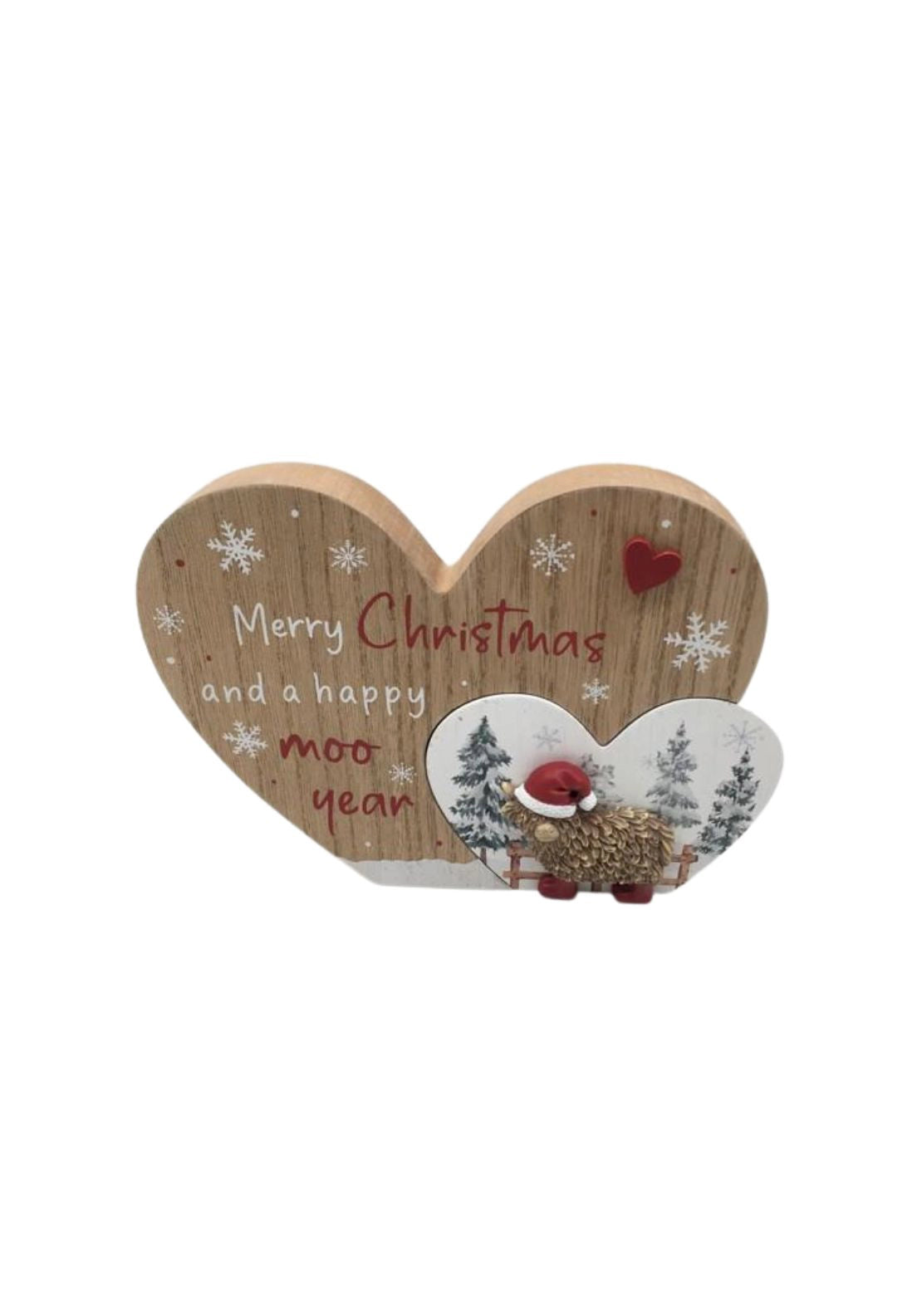 Christmas Cow Double Heart Plaque - Multi