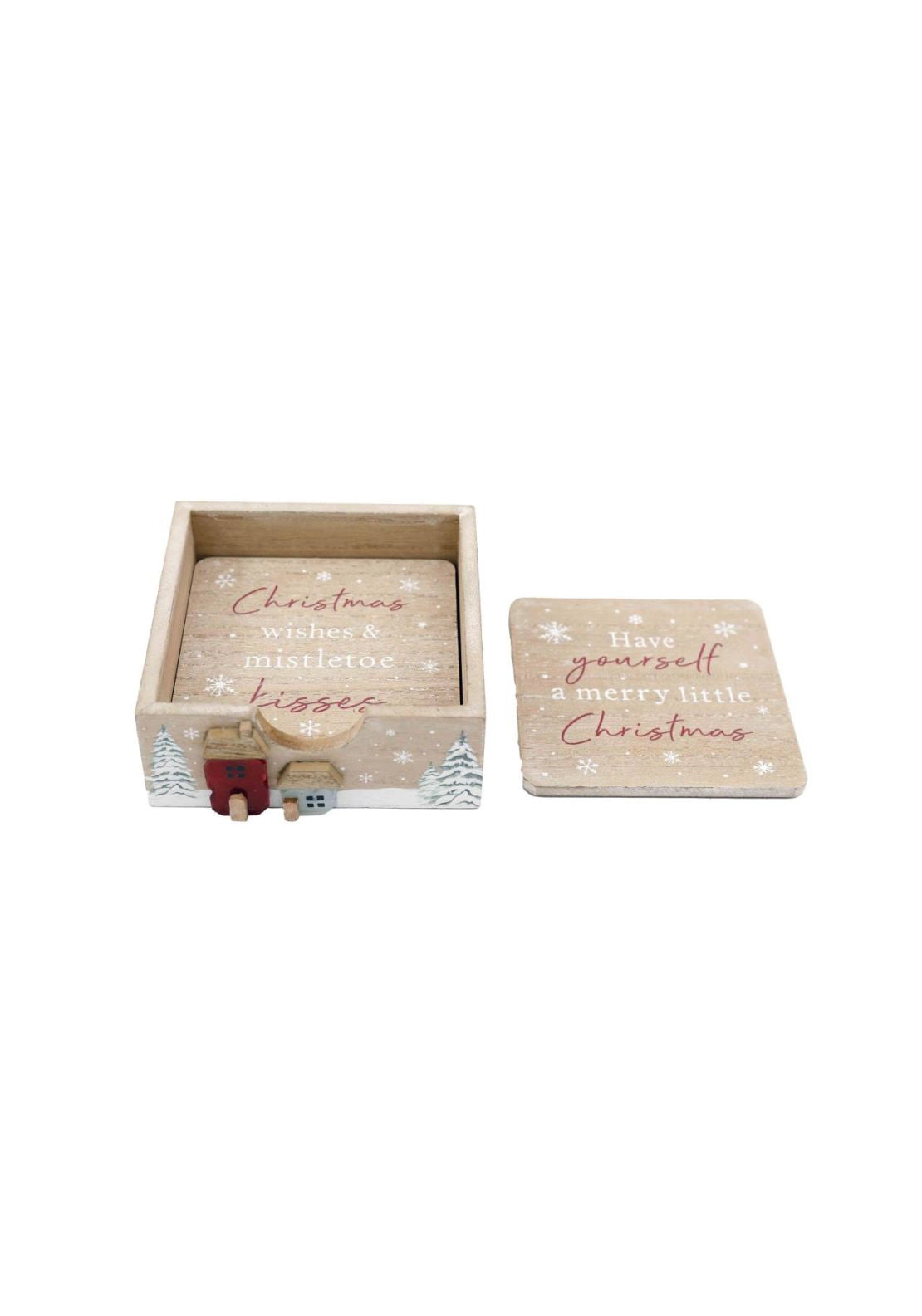 Set Of 4 Wooden House Coasters - Multi