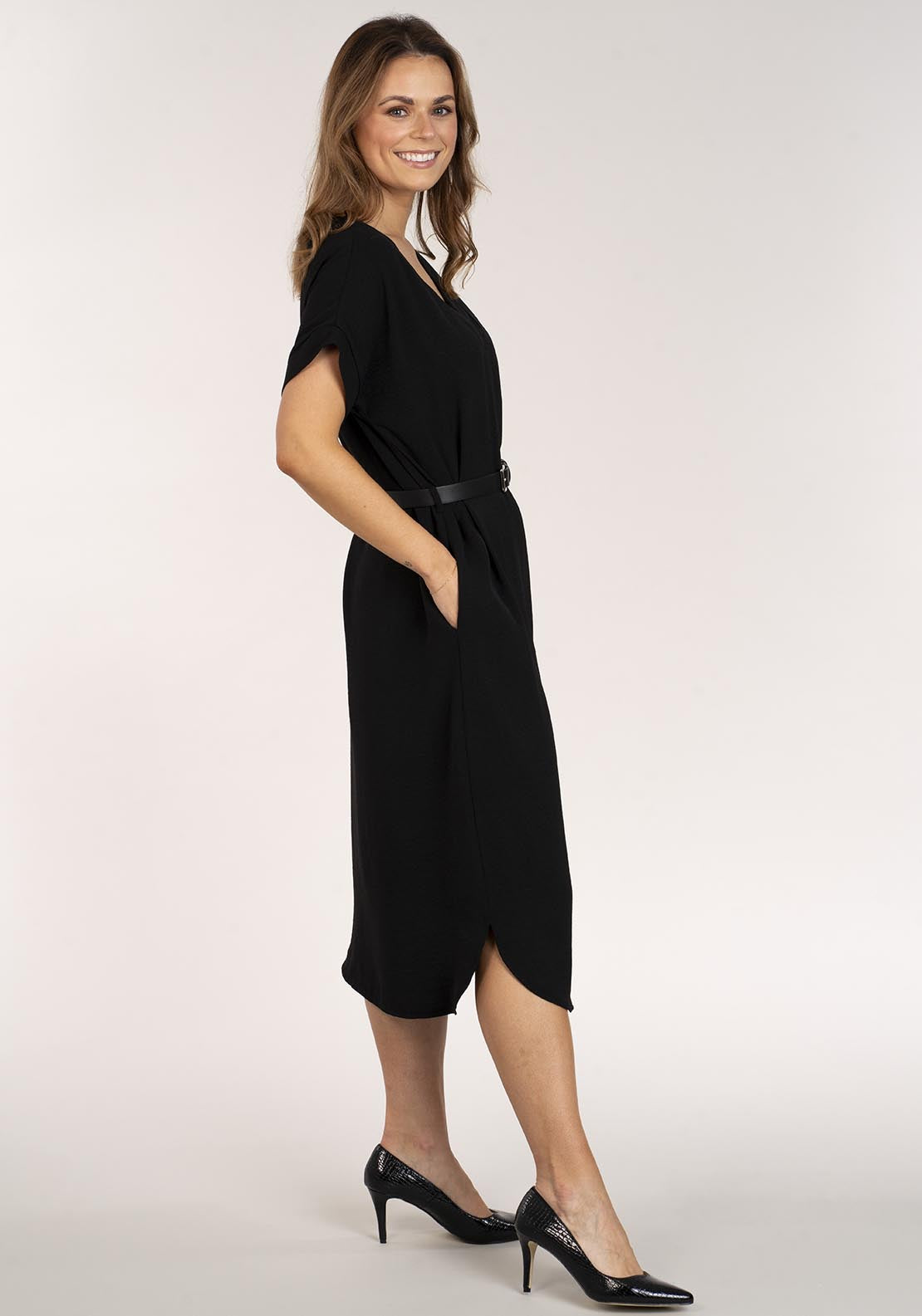 Naoise Dress With Belt - Black 4 Shaws Department Stores