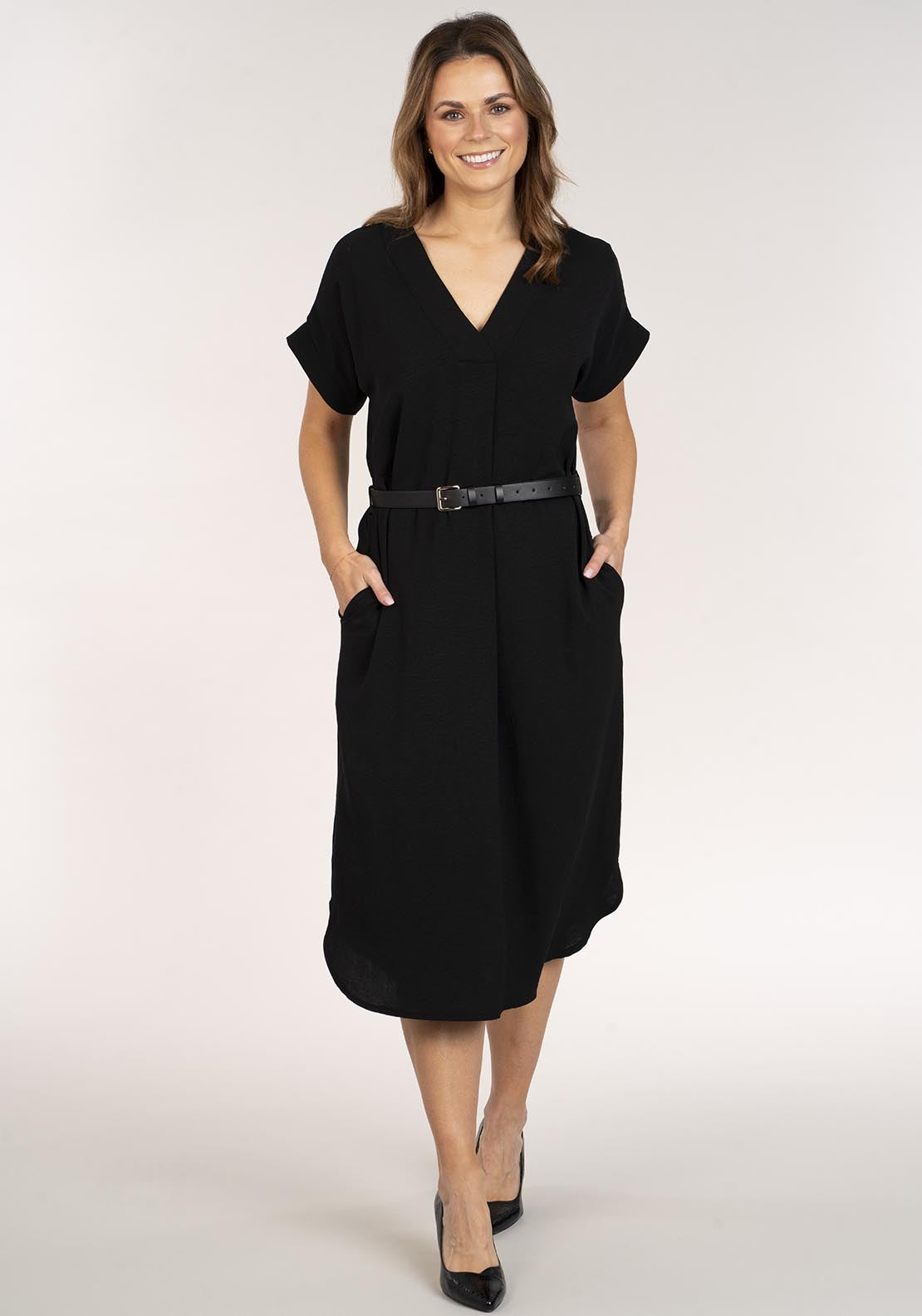 Naoise Dress With Belt - Black 3 Shaws Department Stores