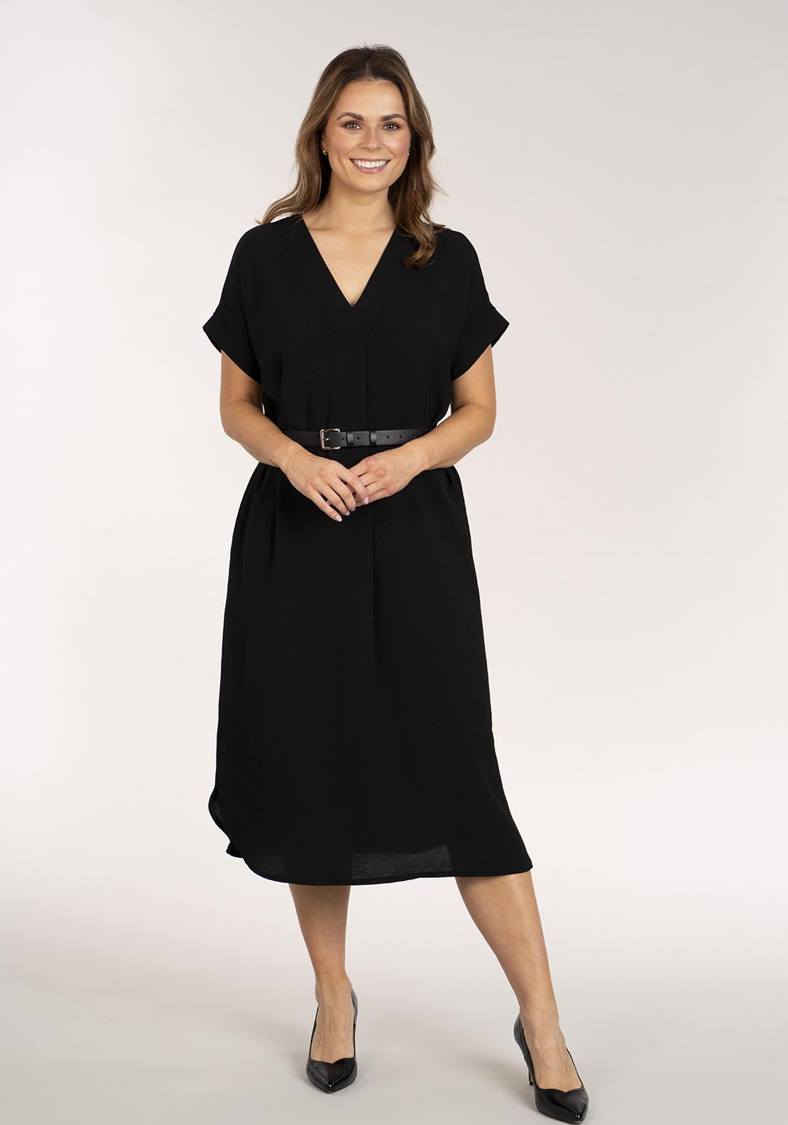 Naoise Dress With Belt - Black 2 Shaws Department Stores