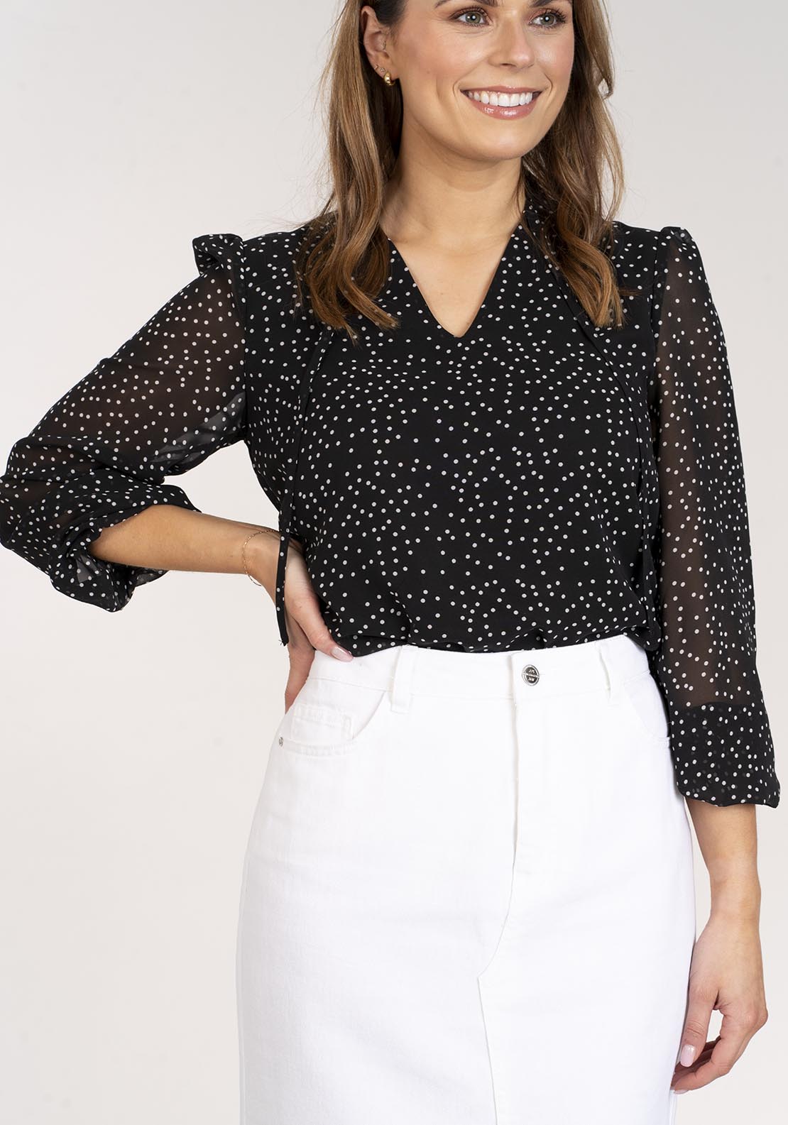 Naoise Polkadot Tie Top - Black 2 Shaws Department Stores