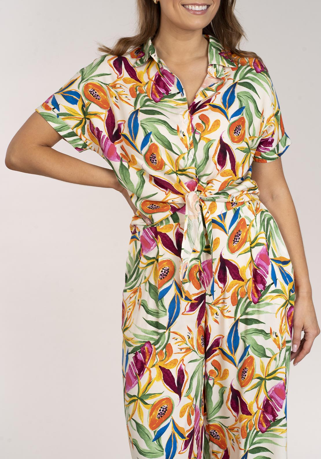 Naoise Tropical Tie Shirt - Tropical Print 2 Shaws Department Stores