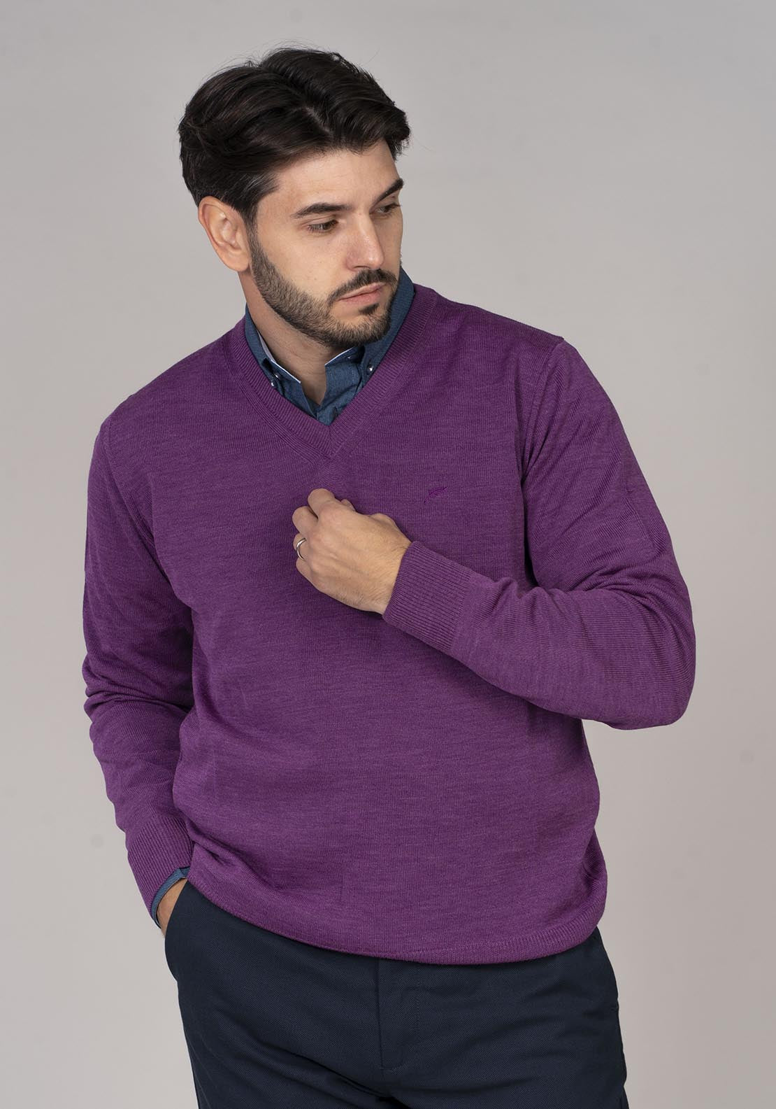 Yeats Plain V-neck Wool mix Sweater - Mauve 1 Shaws Department Stores