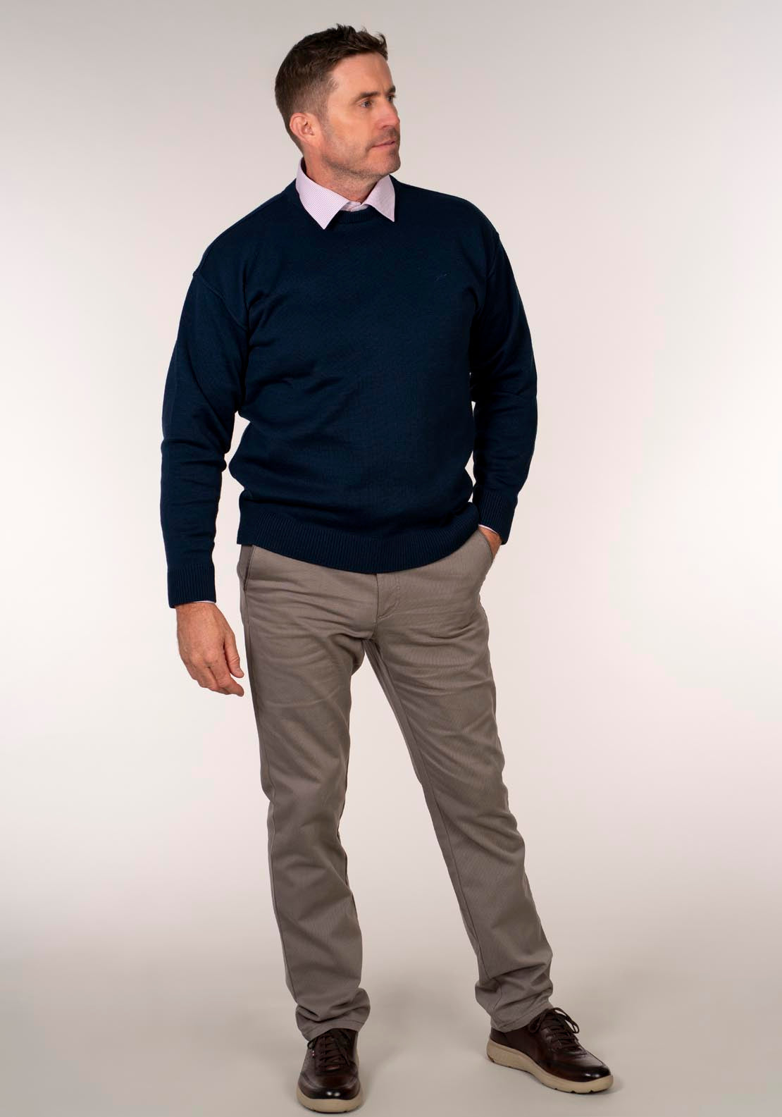 Yeats Plain Crew Neck Knitwear - Blue 5 Shaws Department Stores