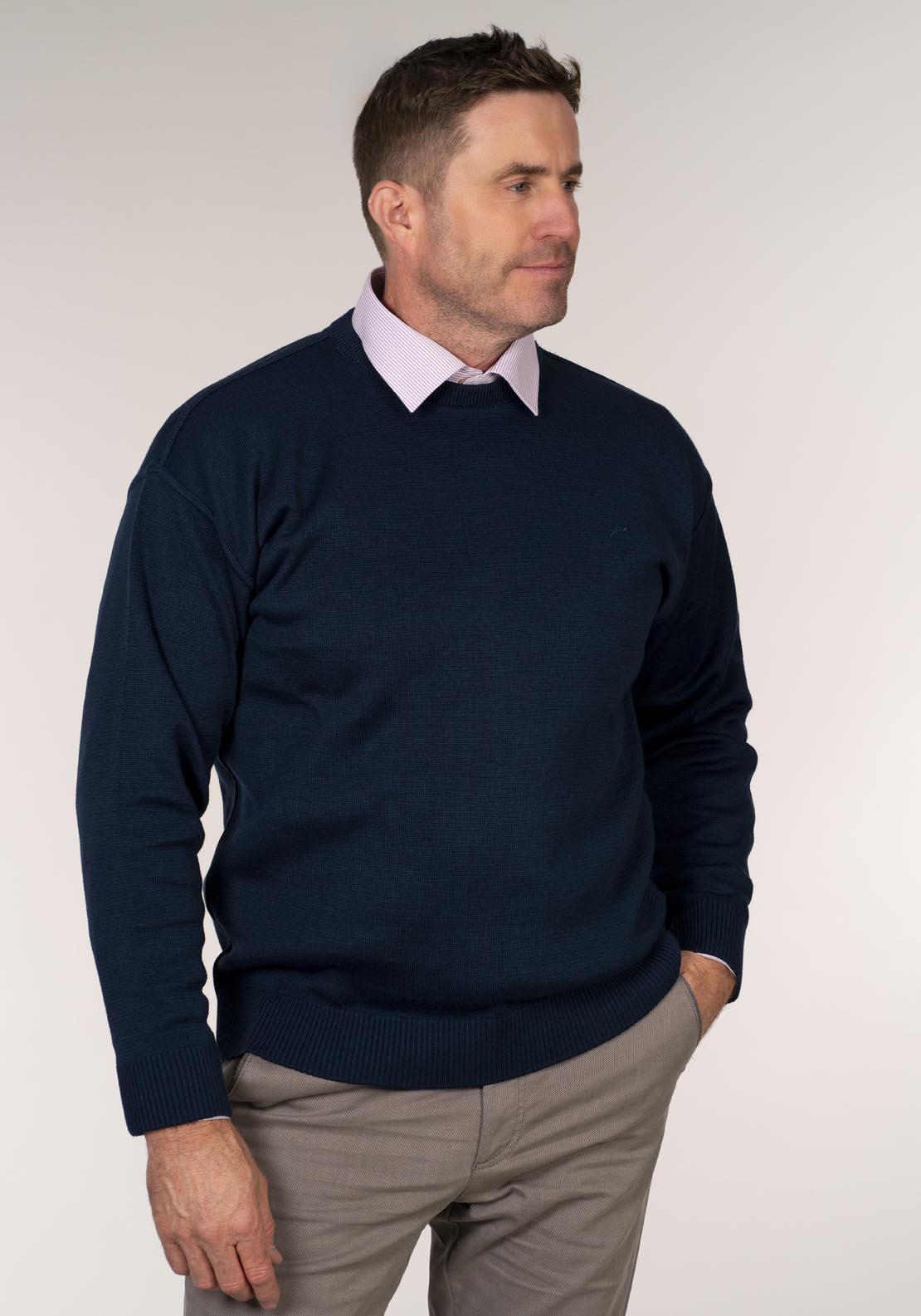 Yeats Plain Crew Neck Knitwear - Blue 1 Shaws Department Stores