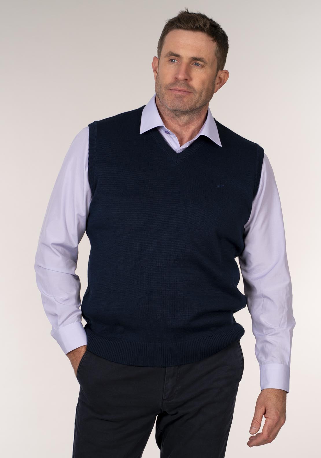 Yeats Plain Slip Over V Neck Knitwear - Blue 1 Shaws Department Stores