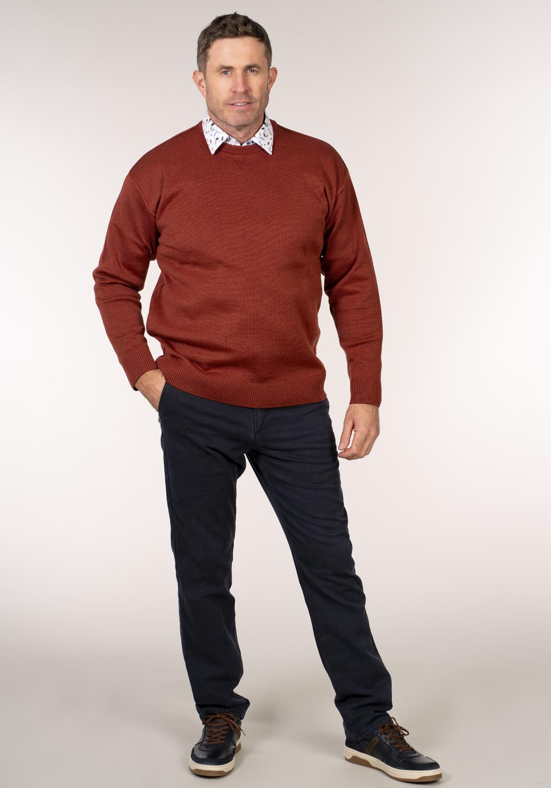 Yeats Plain Crew Neck Knitwear - Orange 5 Shaws Department Stores