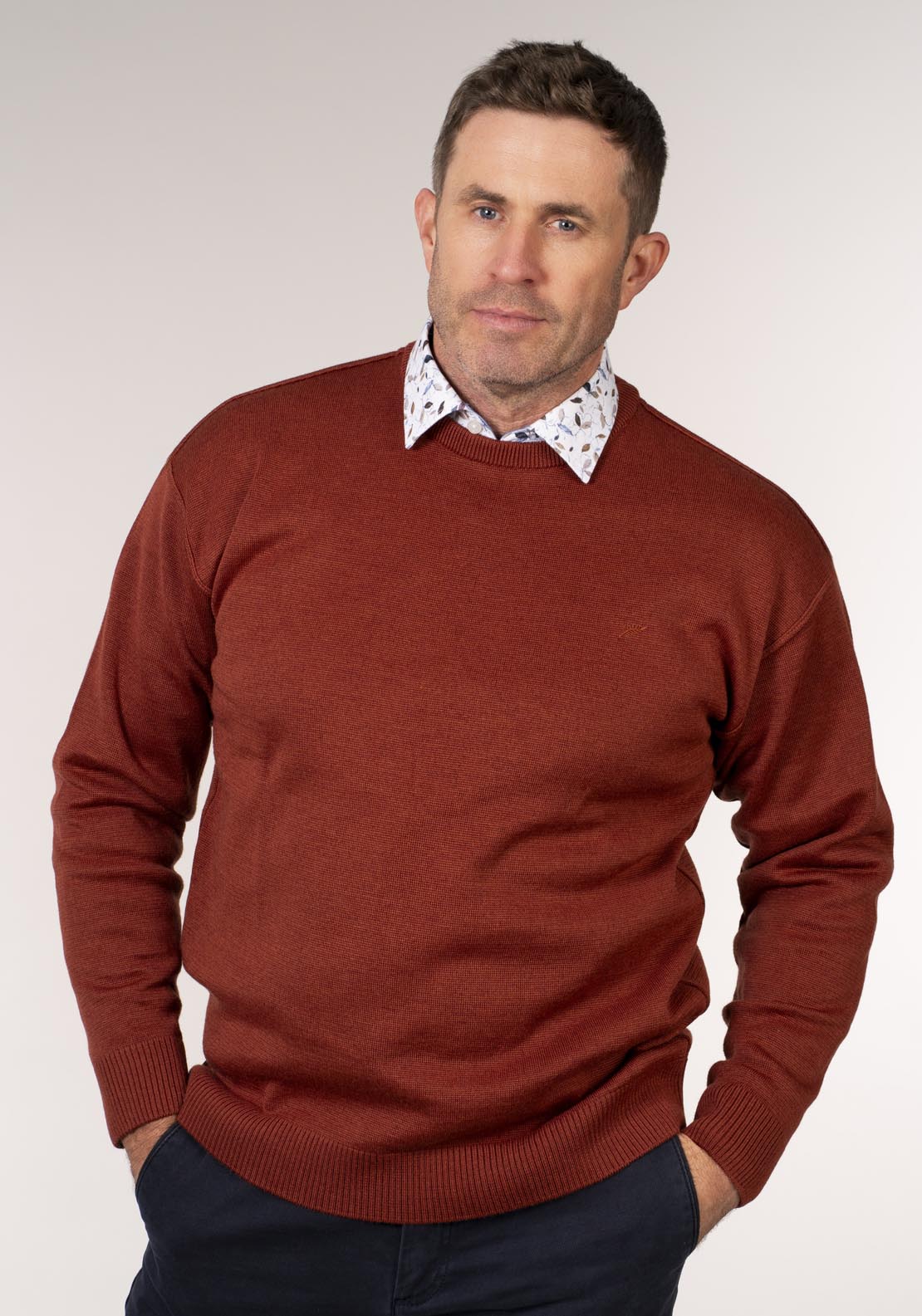 Yeats Plain Crew Neck Knitwear - Orange 1 Shaws Department Stores