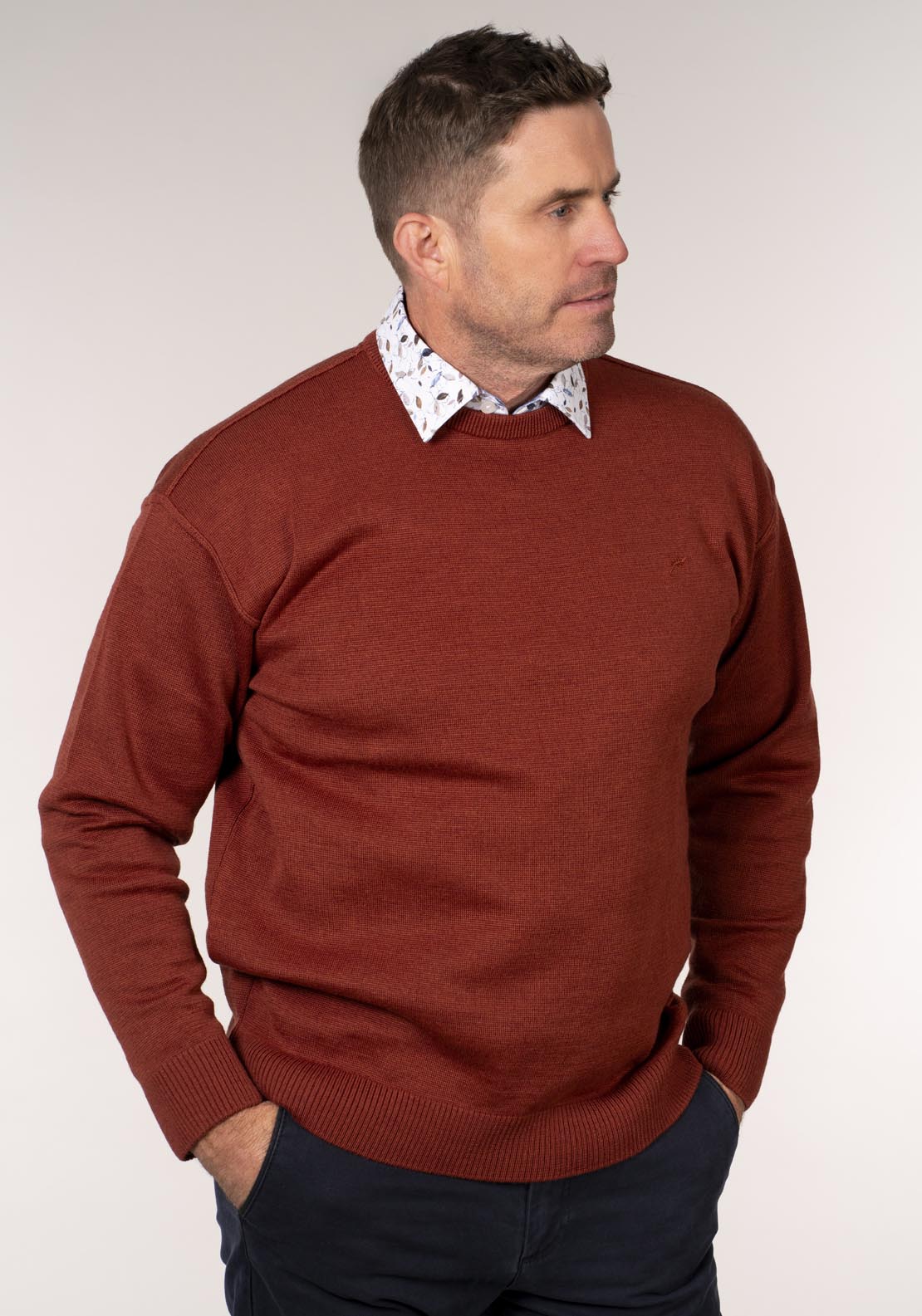 Yeats Plain Crew Neck Knitwear - Orange 4 Shaws Department Stores