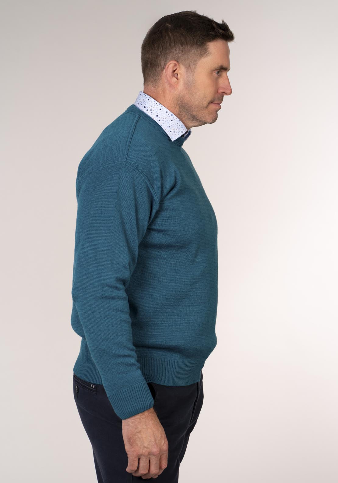 Yeats Plain Crew Neck Knitwear - Torquise 3 Shaws Department Stores