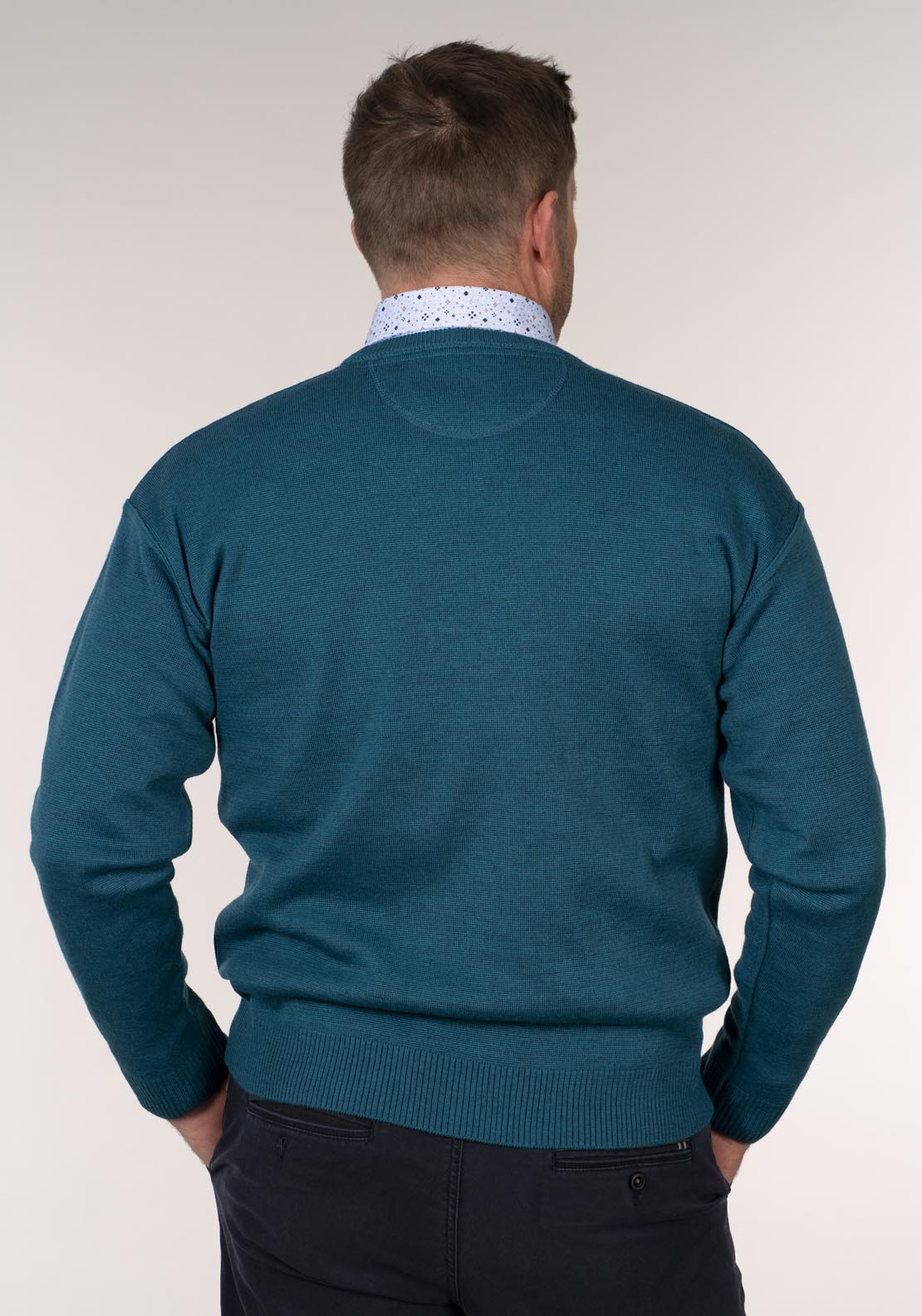 Yeats Plain Crew Neck Knitwear - Torquise 2 Shaws Department Stores