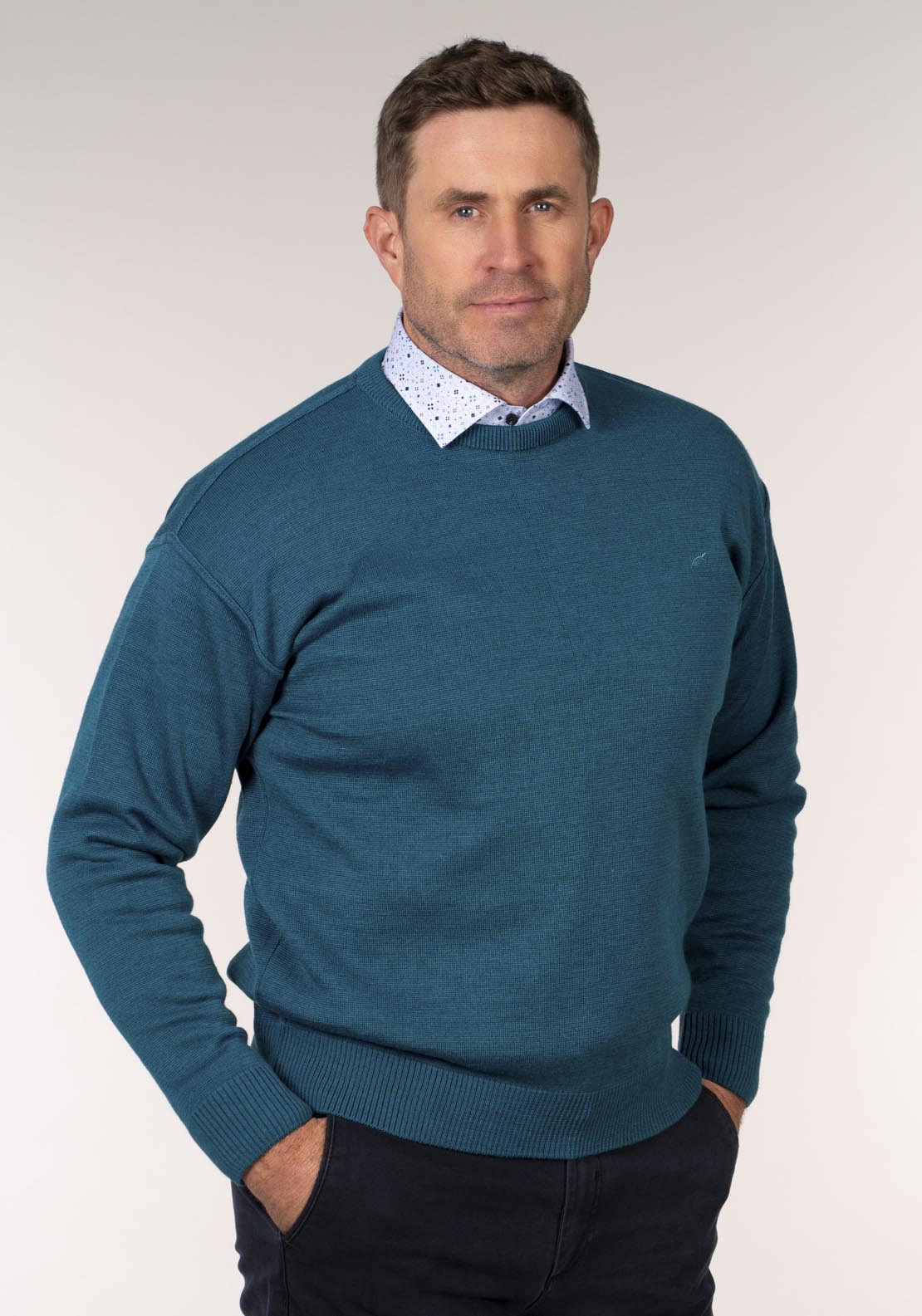 Yeats Plain Crew Neck Knitwear - Torquise 4 Shaws Department Stores