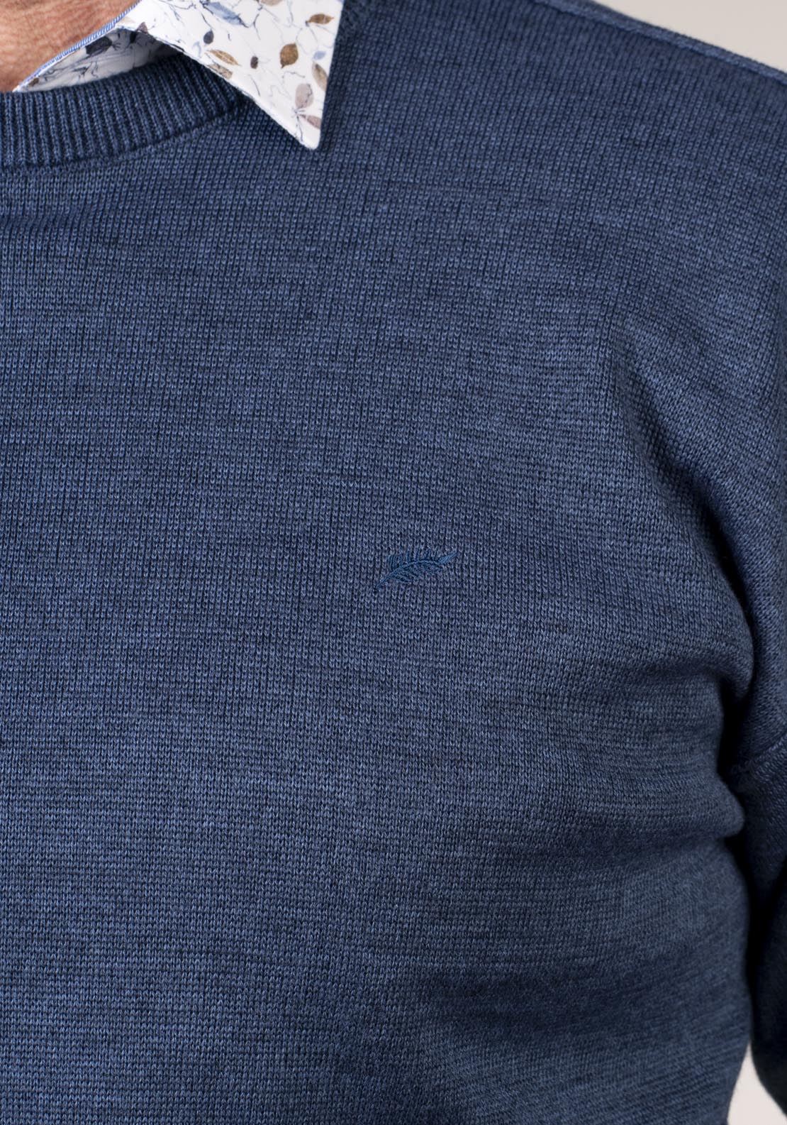 Yeats Plain Crew Neck Knitwear - Denim 4 Shaws Department Stores