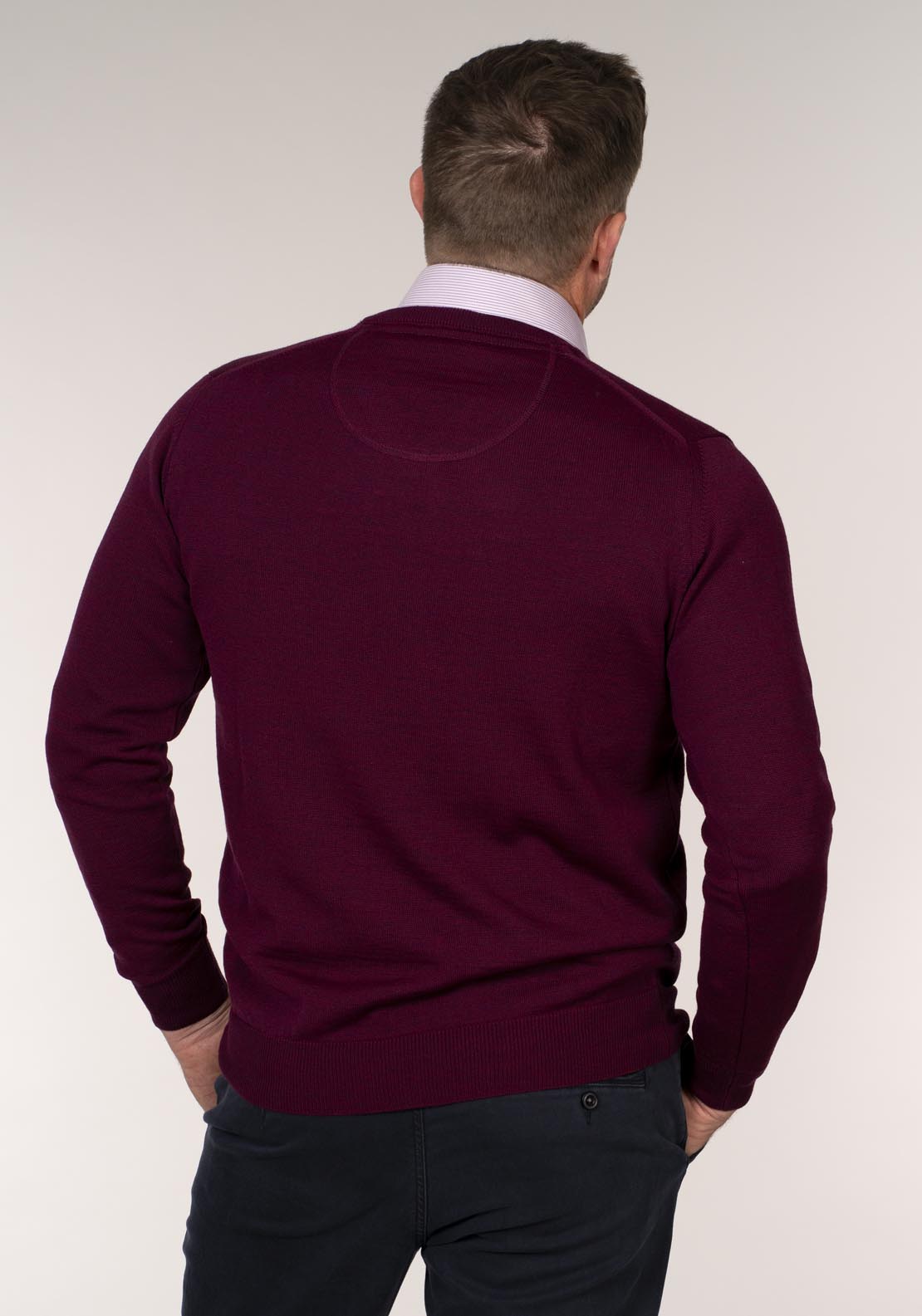 Yeats Merino Plain V Neck Knitwear - Dark Cerise 2 Shaws Department Stores