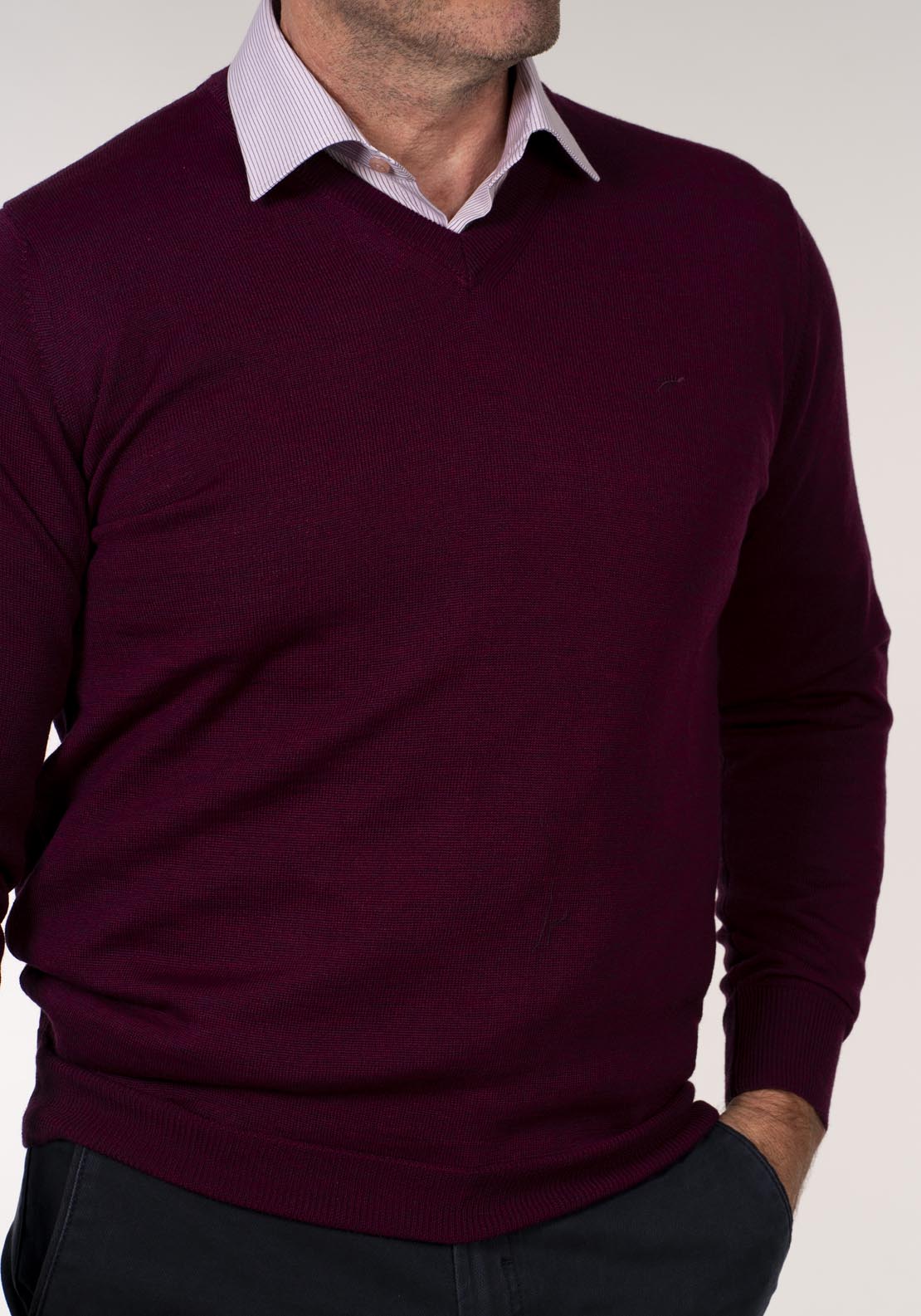 Yeats Merino Plain V Neck Knitwear - Dark Cerise 4 Shaws Department Stores
