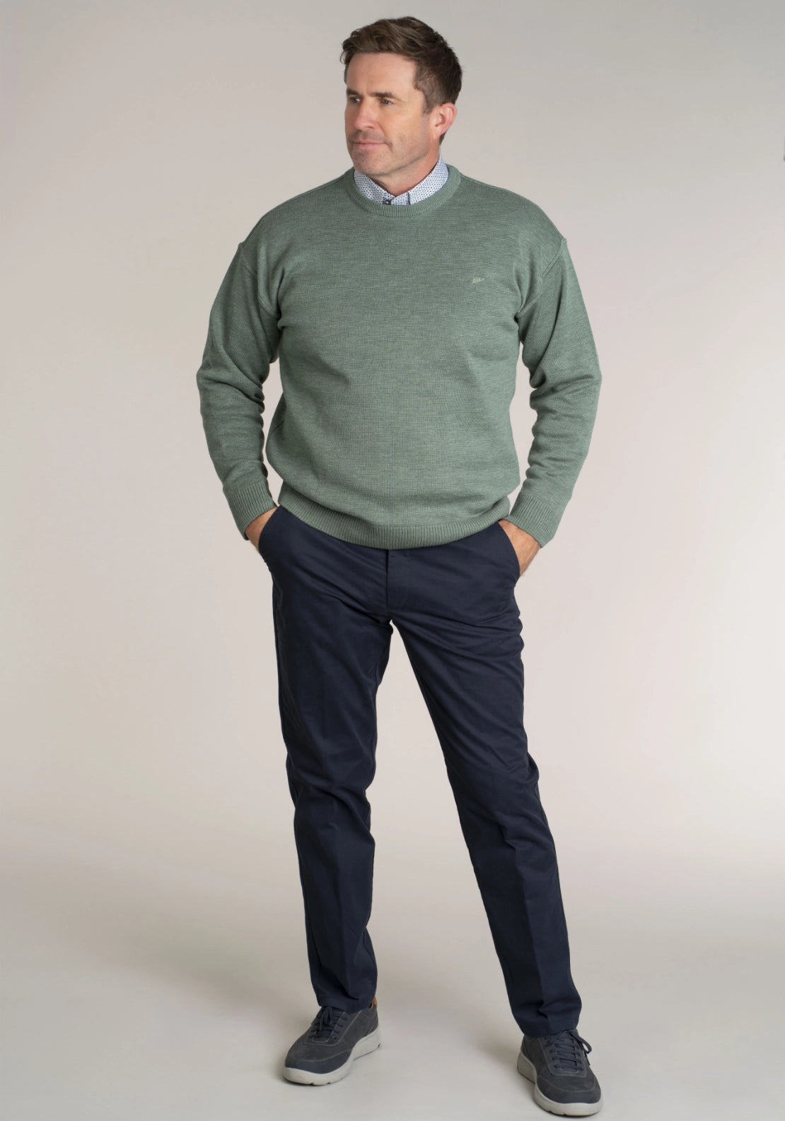 Plain Essential Crew Neck Knit - Thyme