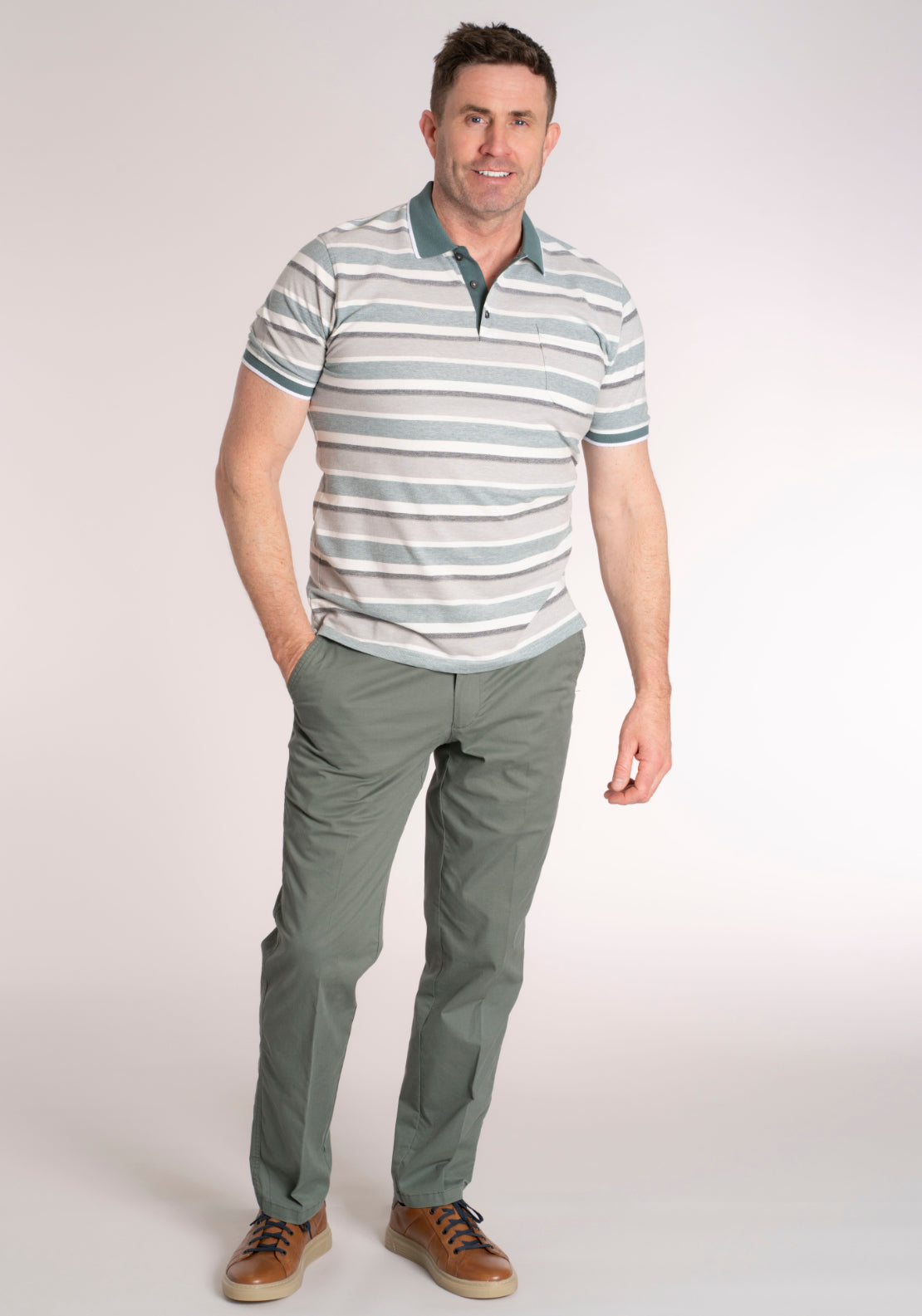 Yeats 100% Cotton Stripe Polo - North Atlantic 5 Shaws Department Stores