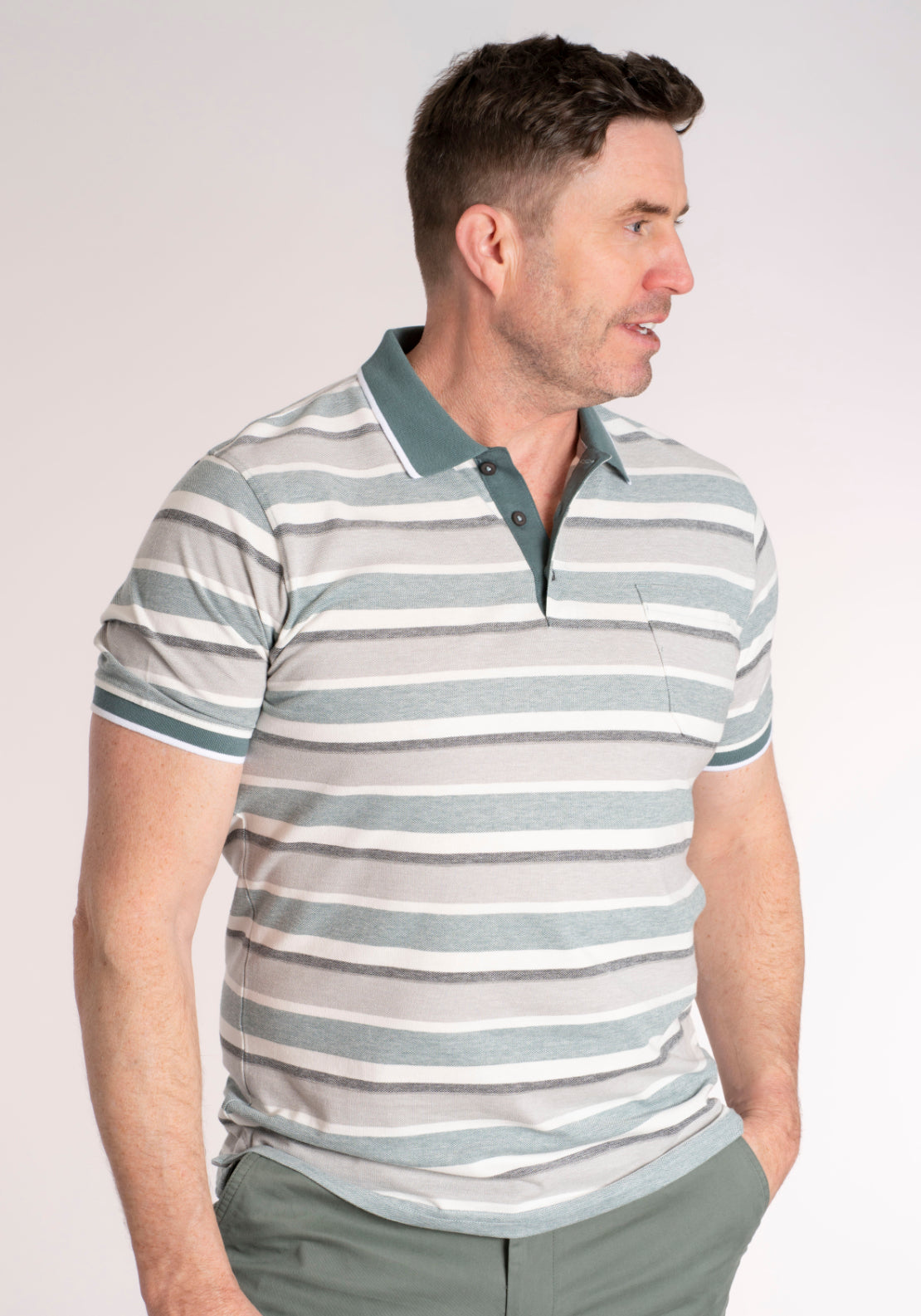 Yeats 100% Cotton Stripe Polo - North Atlantic 4 Shaws Department Stores