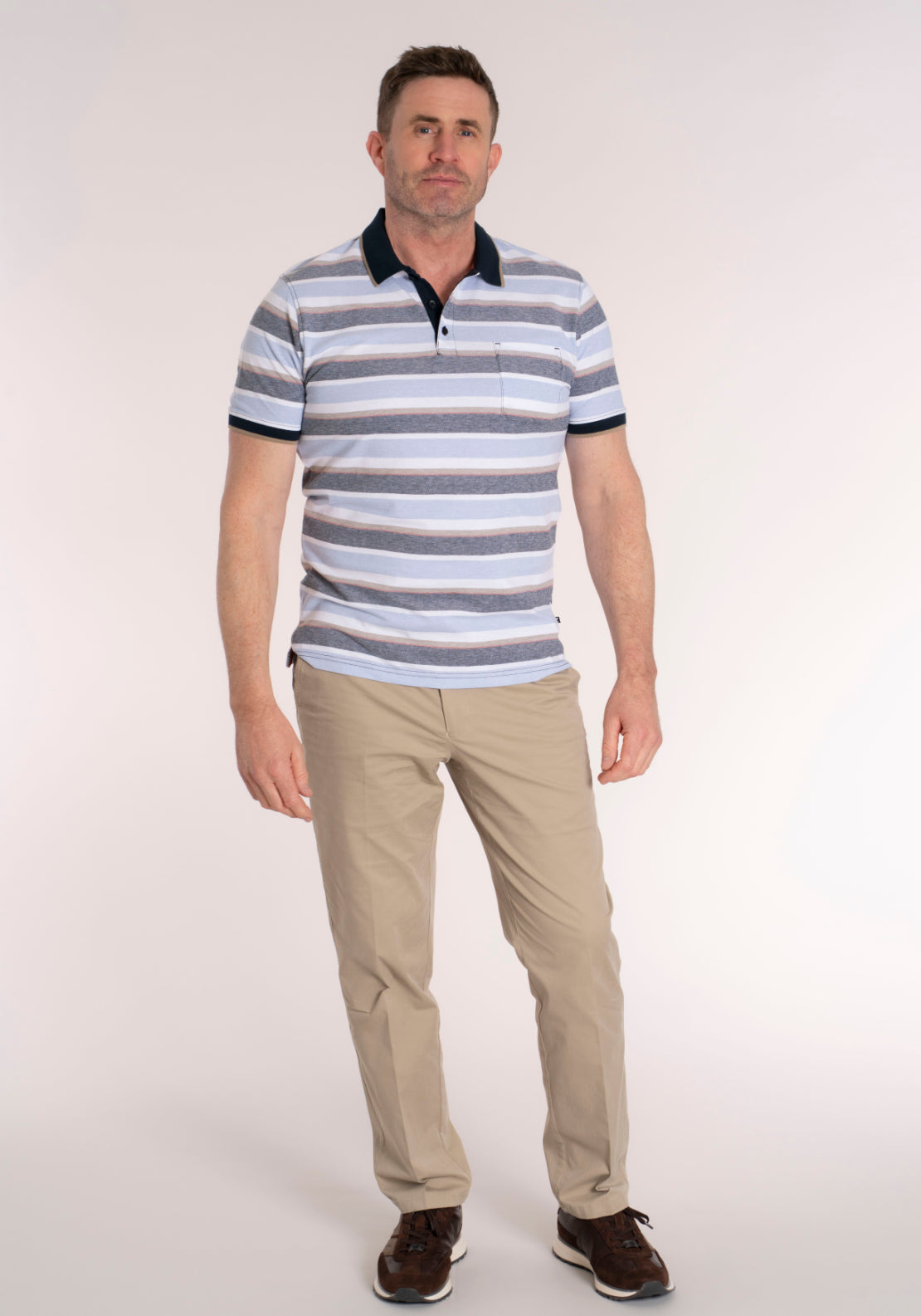 Yeats 100% Cotton Stripe Polo - Dark Sapphire 5 Shaws Department Stores
