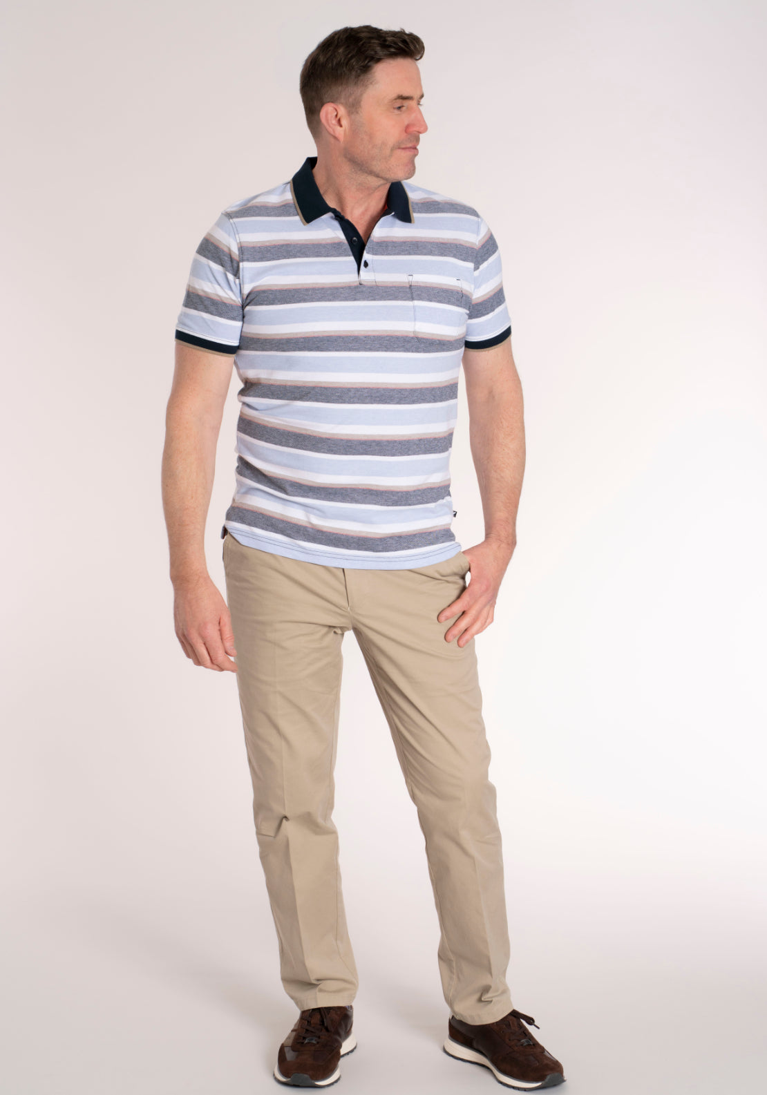 Yeats 100% Cotton Stripe Polo - Dark Sapphire 6 Shaws Department Stores
