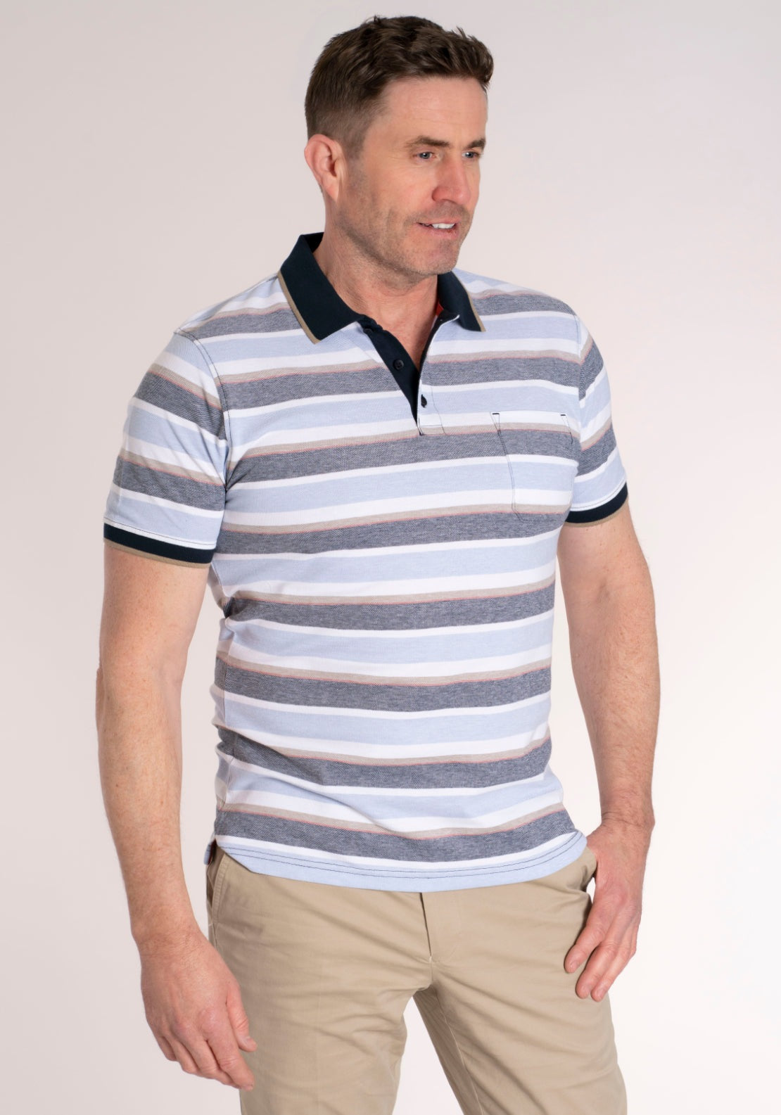 Yeats 100% Cotton Stripe Polo - Dark Sapphire 4 Shaws Department Stores