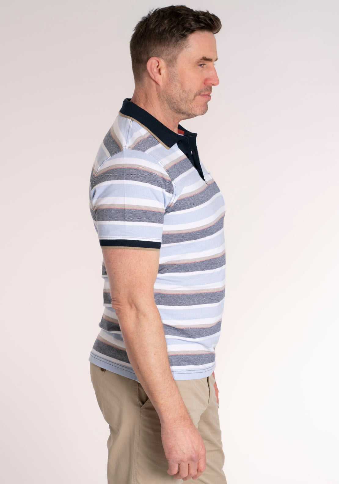 Yeats 100% Cotton Stripe Polo - Dark Sapphire 3 Shaws Department Stores