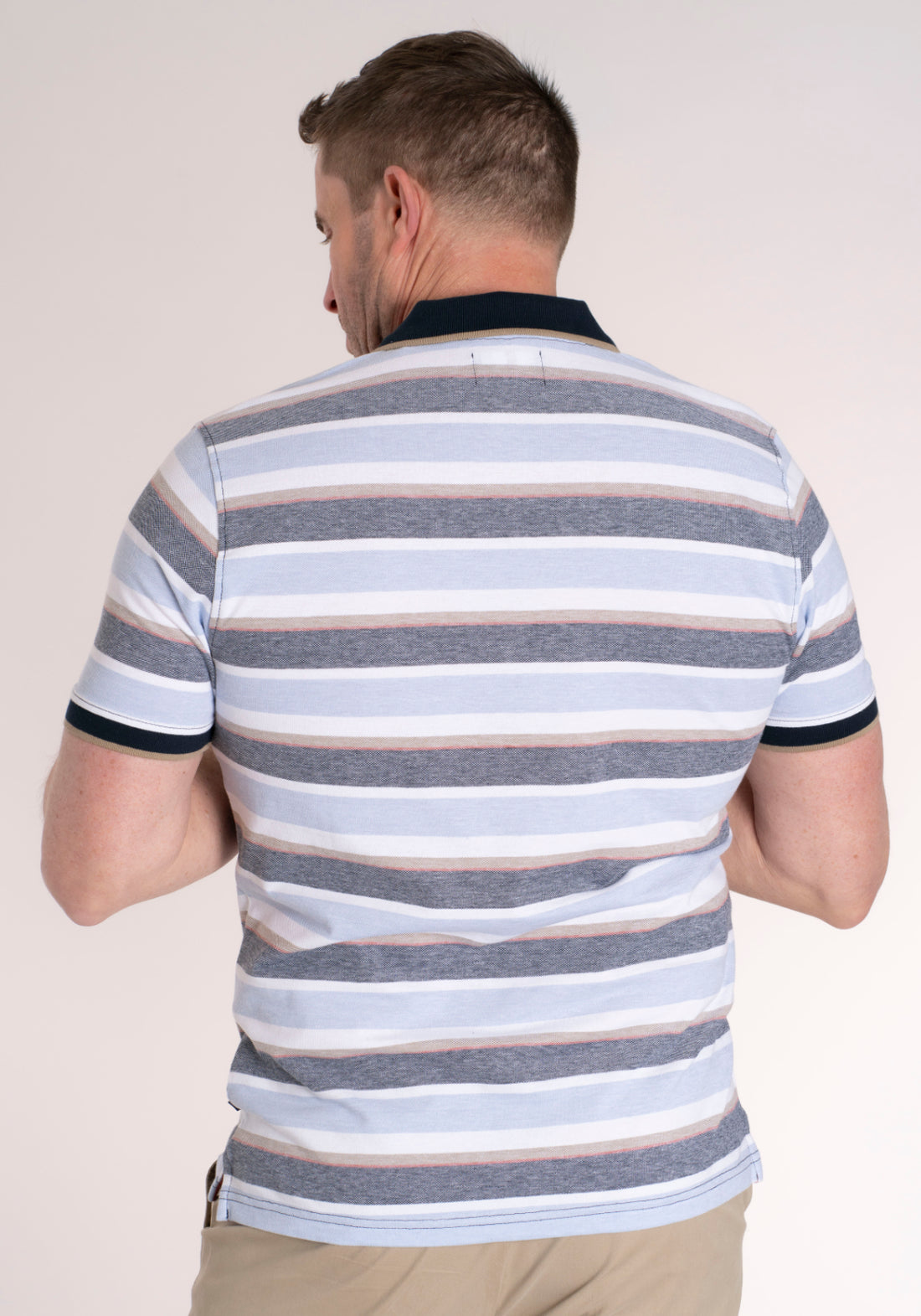 Yeats 100% Cotton Stripe Polo - Dark Sapphire 2 Shaws Department Stores