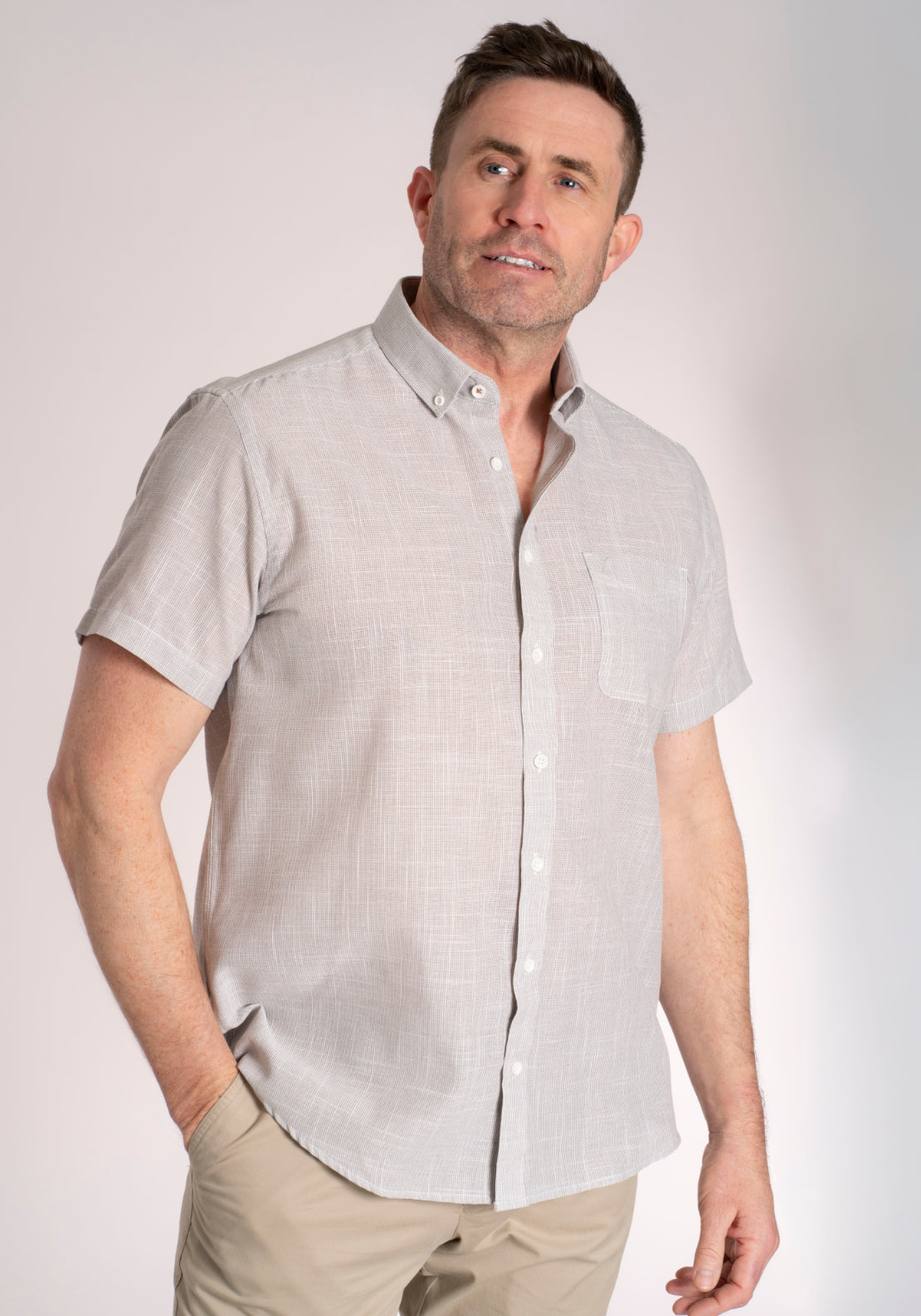 Yeats 100% Cotton Short Sleeve Plain Shirt - Dove 1 Shaws Department Stores