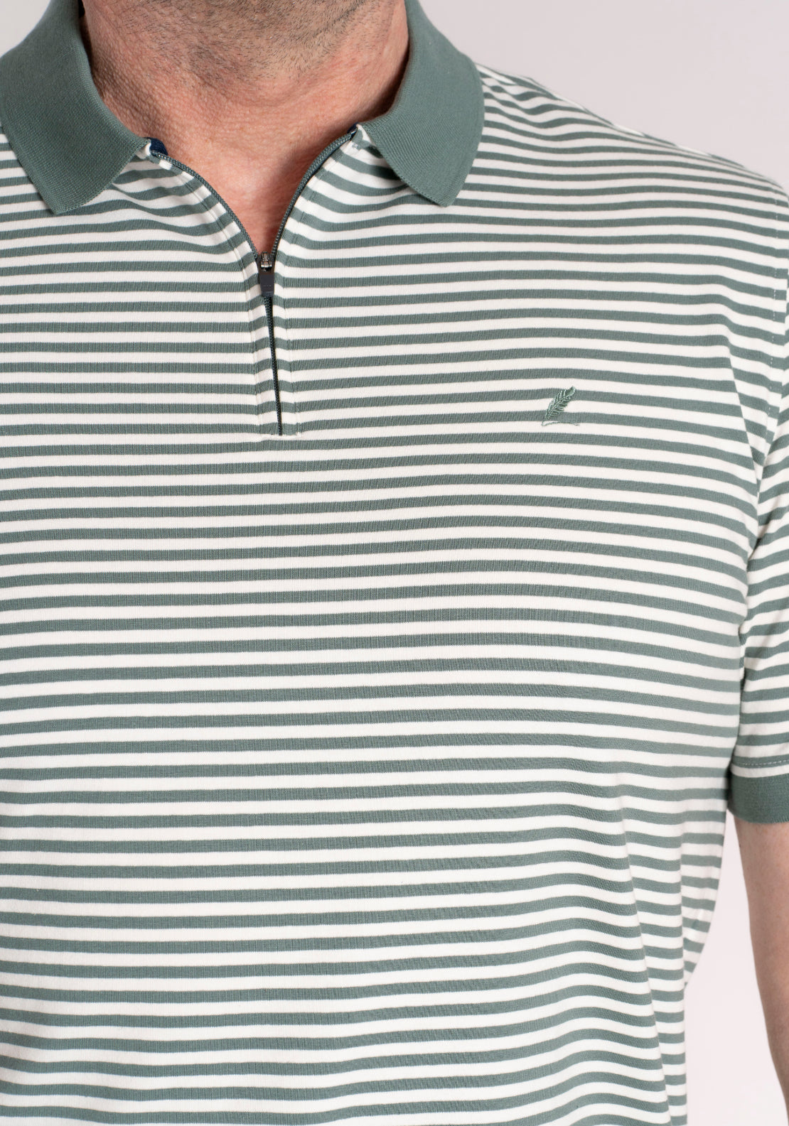 Yeats 100% Cotton Stripe Zip Polo - Green 5 Shaws Department Stores
