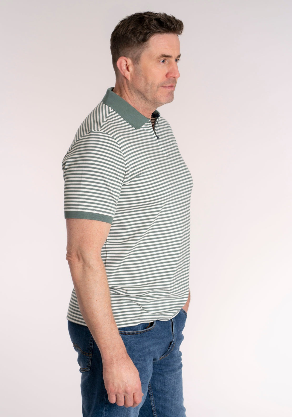 Yeats 100% Cotton Stripe Zip Polo - Green 3 Shaws Department Stores