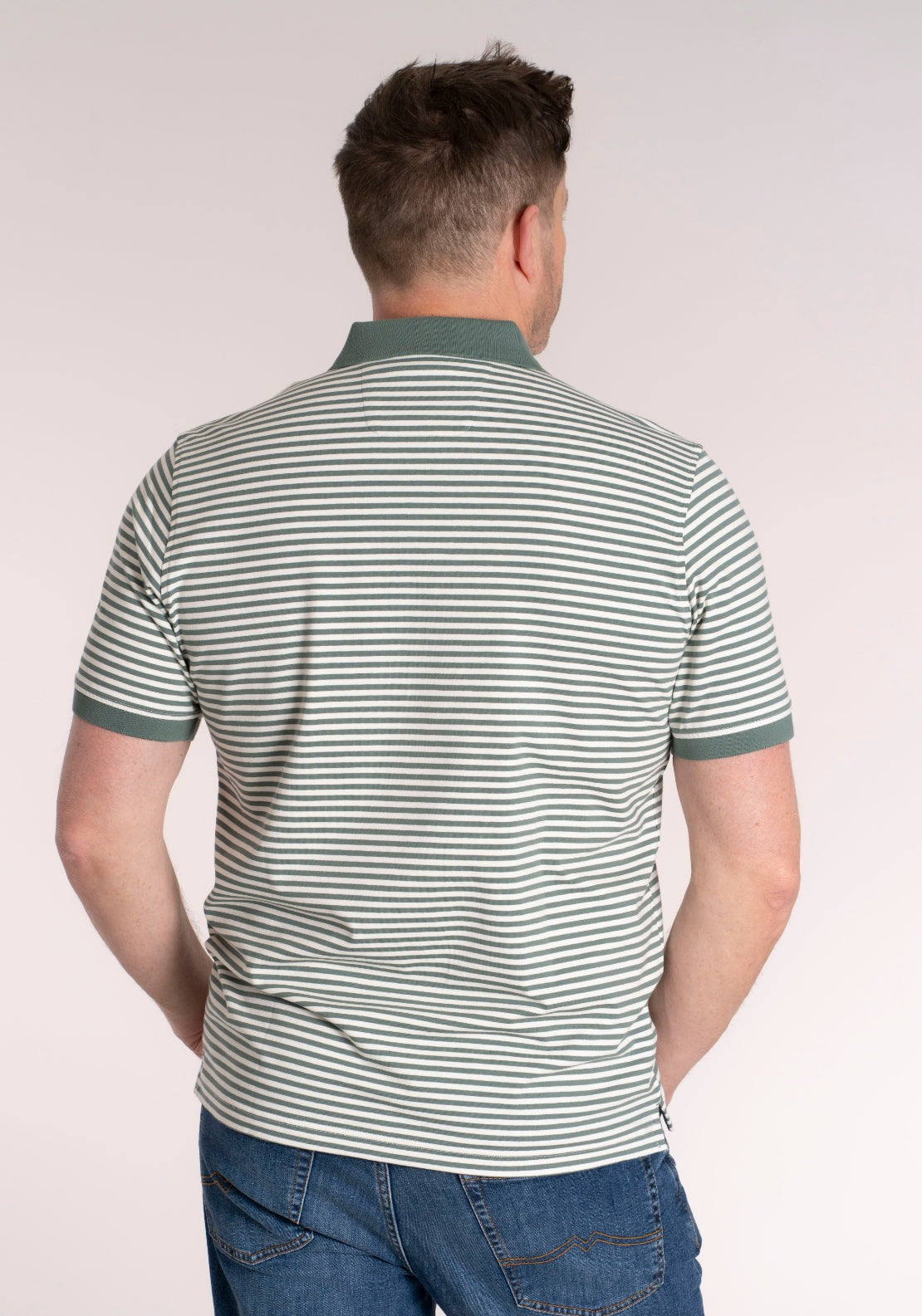 Yeats 100% Cotton Stripe Zip Polo - Green 2 Shaws Department Stores