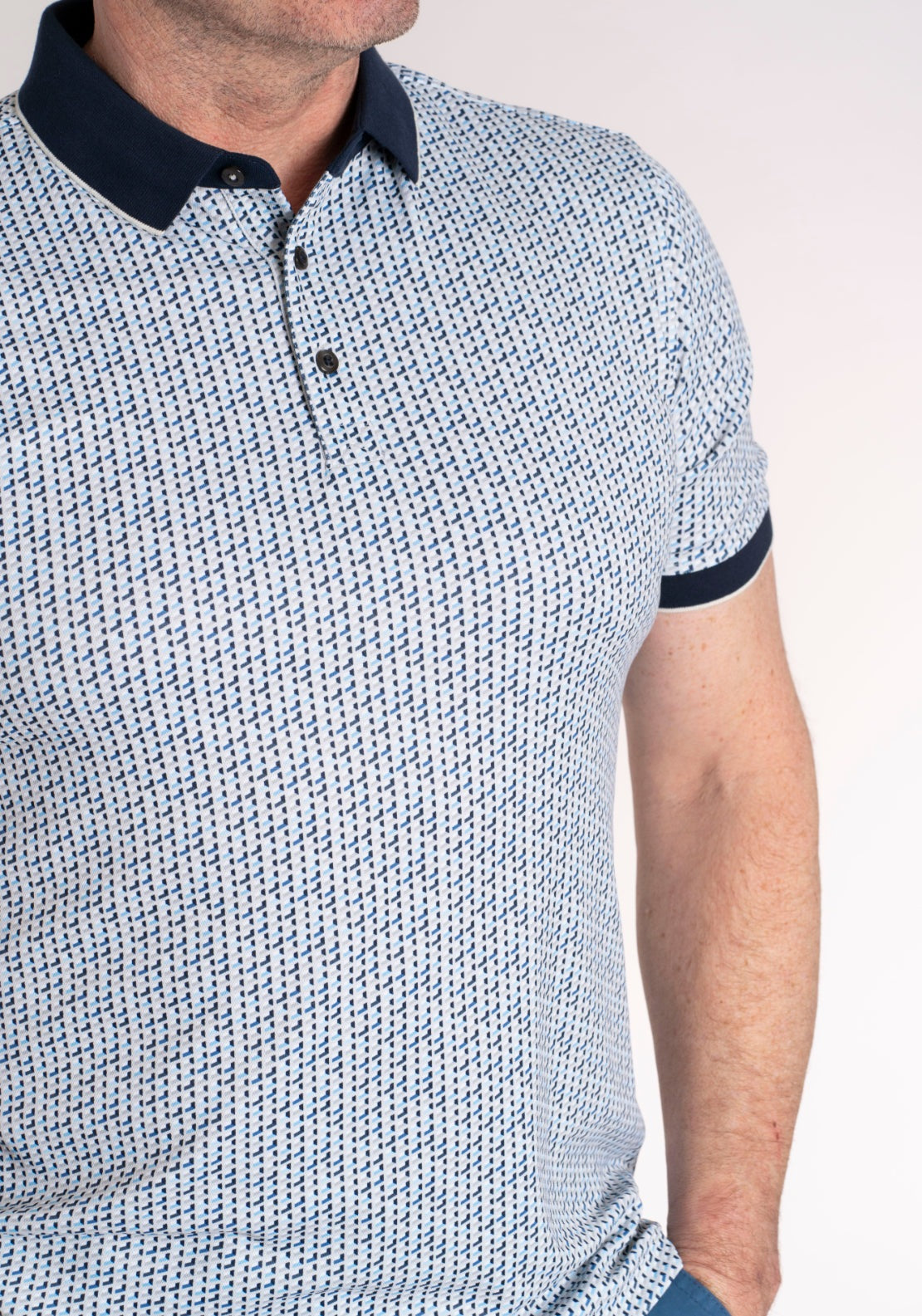 Yeats 100% Cotton 3 Button Print Polo - Soft Gray 5 Shaws Department Stores