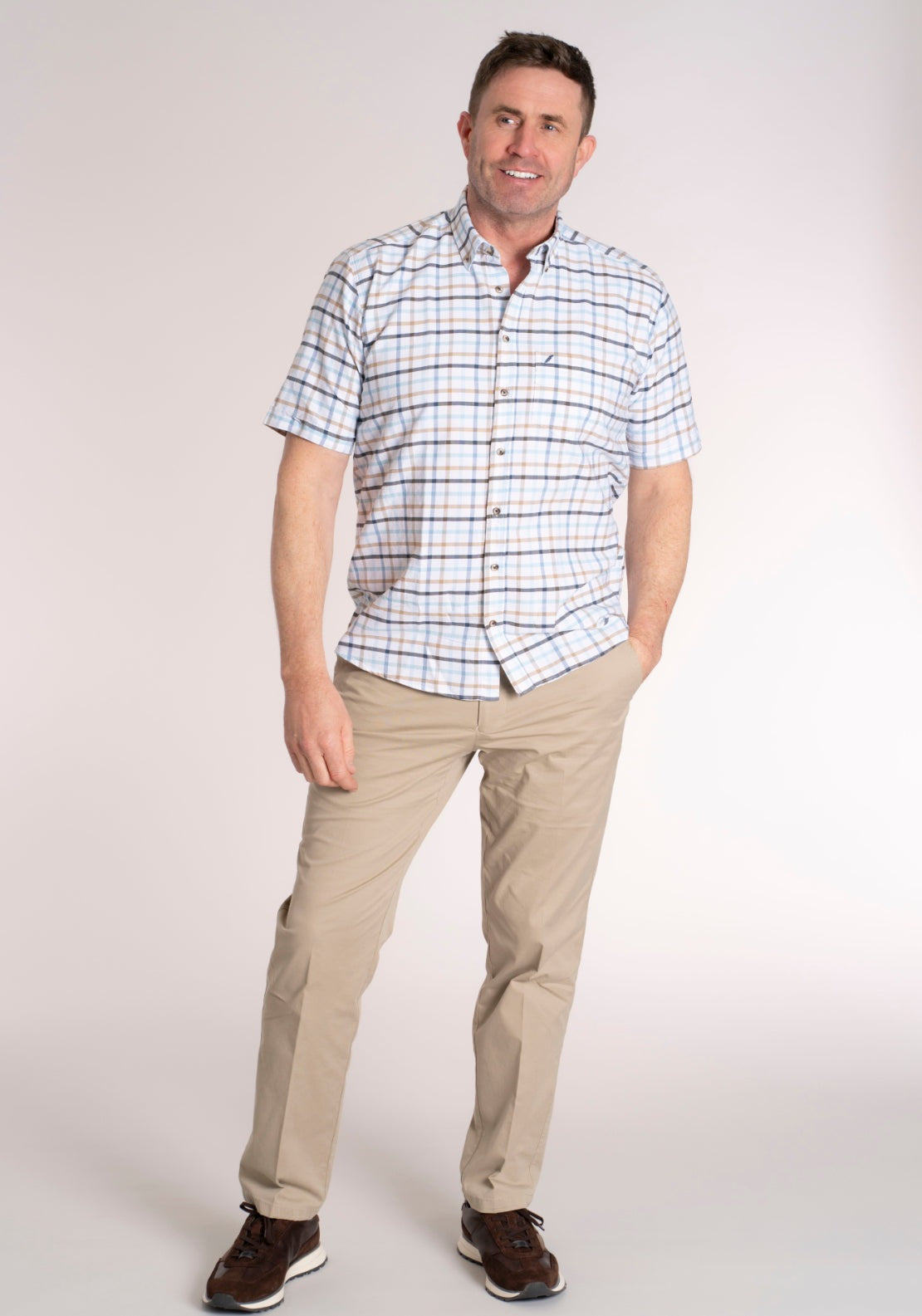 Yeats 100% Cotton Short Sleeve Check Shirt - Navy 5 Shaws Department Stores