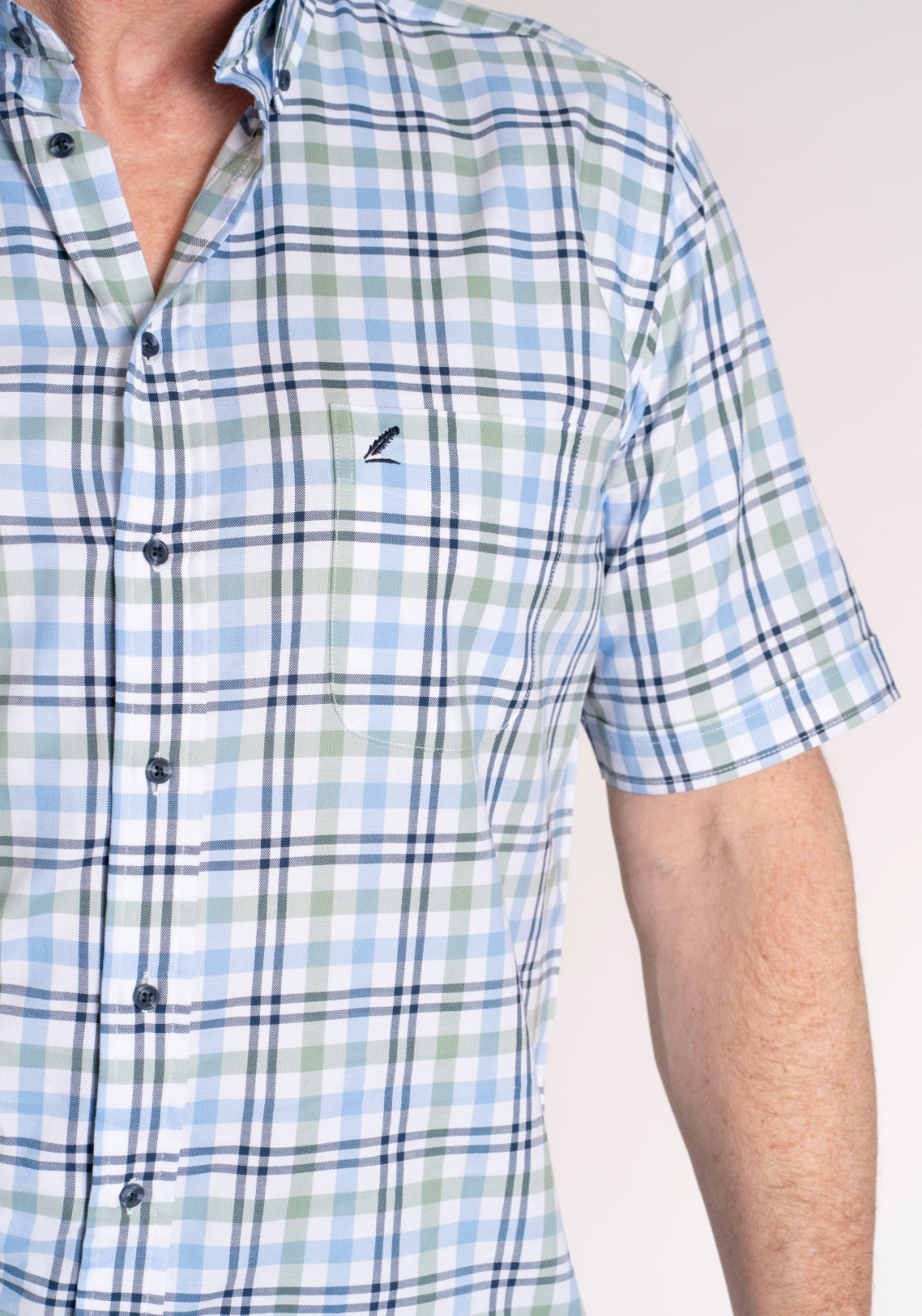 Yeats 100% Cotton Short Sleeve Check Shirt - Green / Blue 4 Shaws Department Stores
