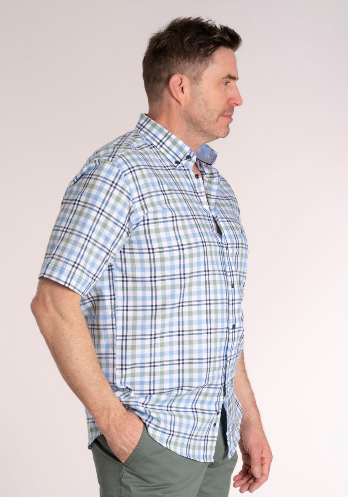 Yeats 100% Cotton Short Sleeve Check Shirt - Green / Blue 3 Shaws Department Stores