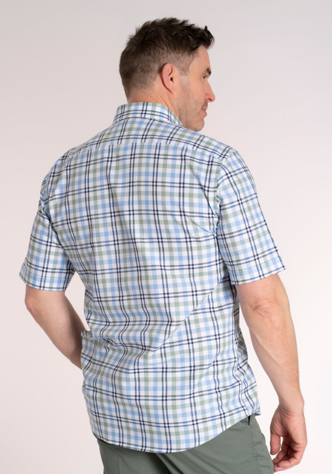 Yeats 100% Cotton Short Sleeve Check Shirt - Green / Blue 2 Shaws Department Stores