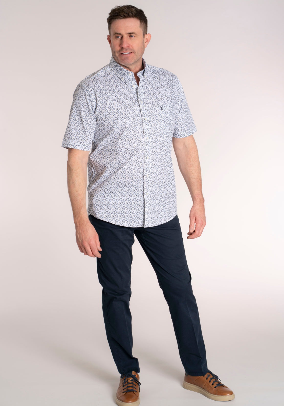 Yeats 100% Cotton Short Sleeve Print Shirt - Blue Floral 5 Shaws Department Stores